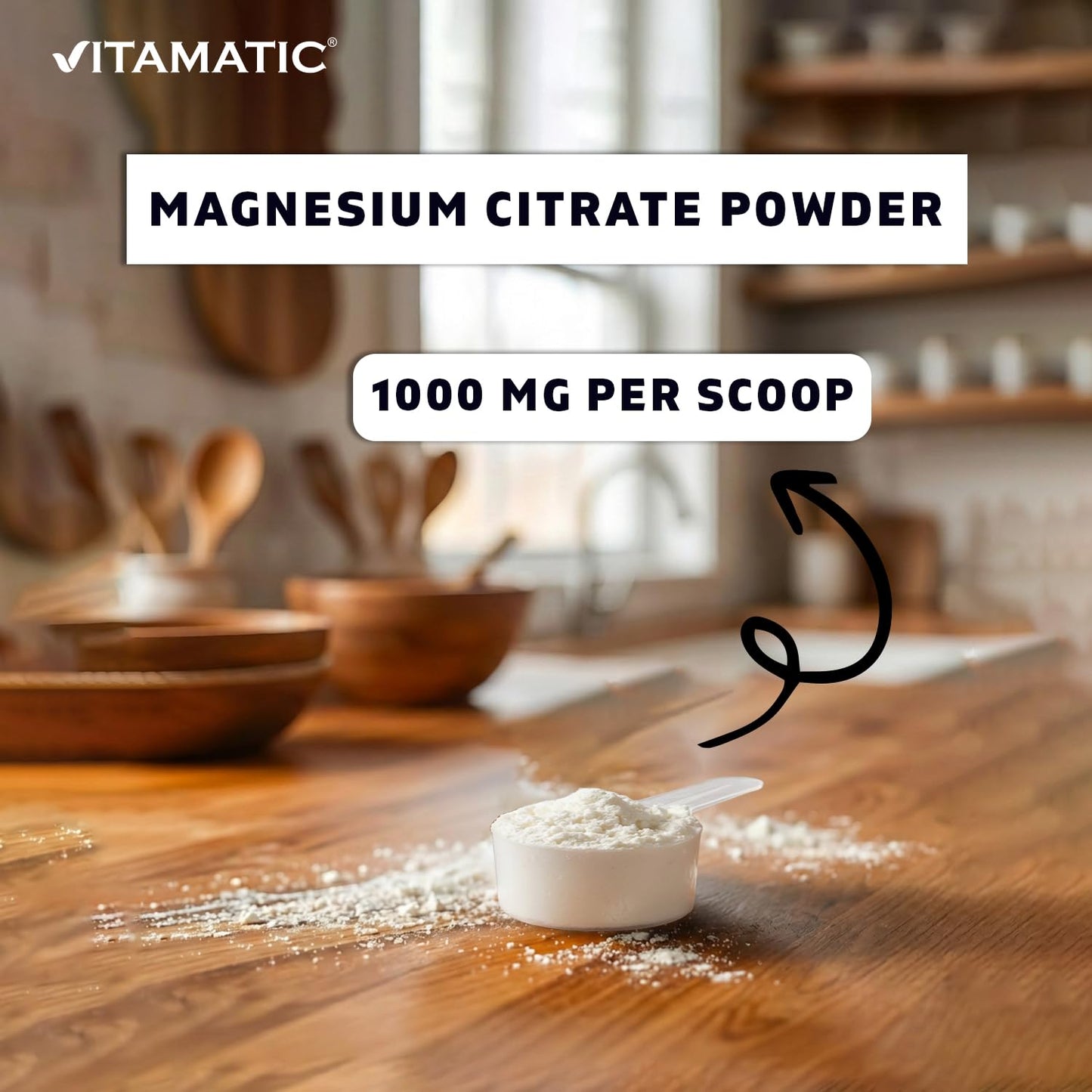 Vitamatic Magnesium Citrate 1000mg Powder, 8.8 oz, 250 Servings, Supports Muscle, Joint, and Heart Health