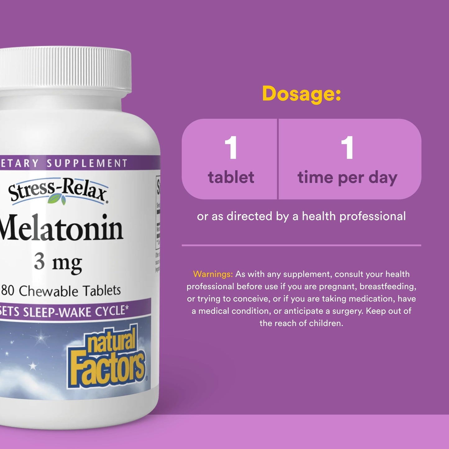 Natural Factors Stress-Relax Melatonin 3 mg Tablet, 180 Tablets