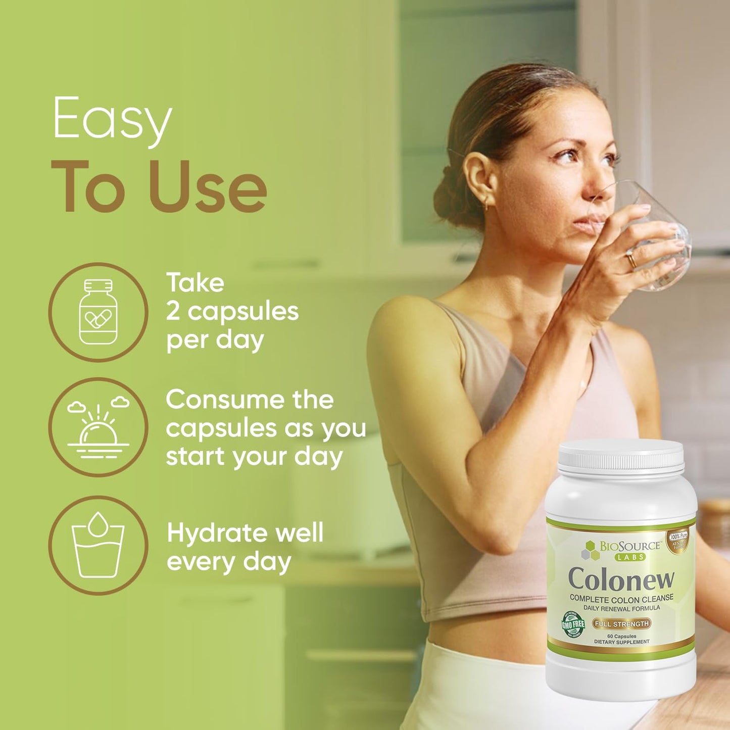 BioSource Labs Colonew Complete Colon Cleanse Natural Detox Supplement for Daily Digestive Health, Renewal Formula, 60 Capsules