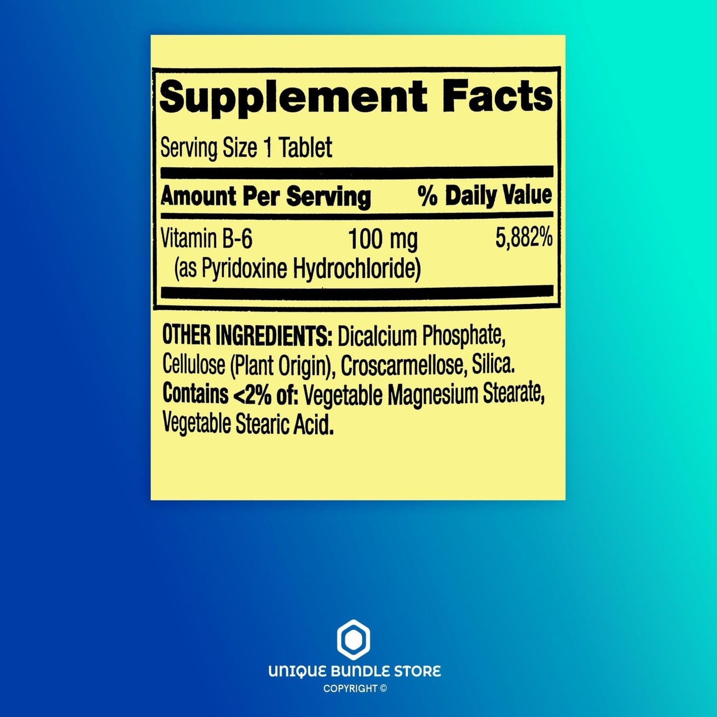 Unique Bundle Store Vitamin B6 100mg Tablets 750