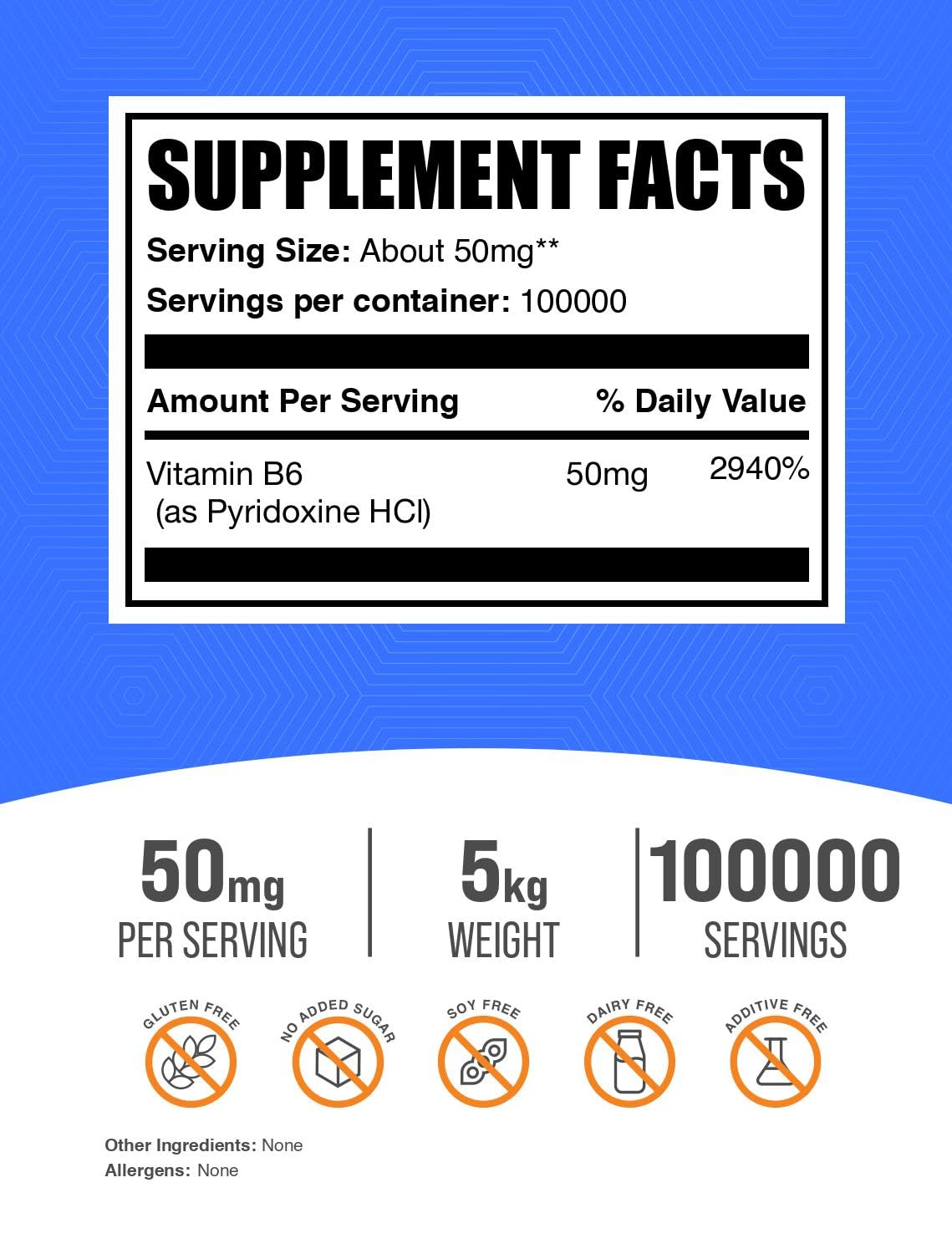 BulkSupplements Pyridoxine HCl Powder, Vitamin B6 Supplement, 176.37 Ounces