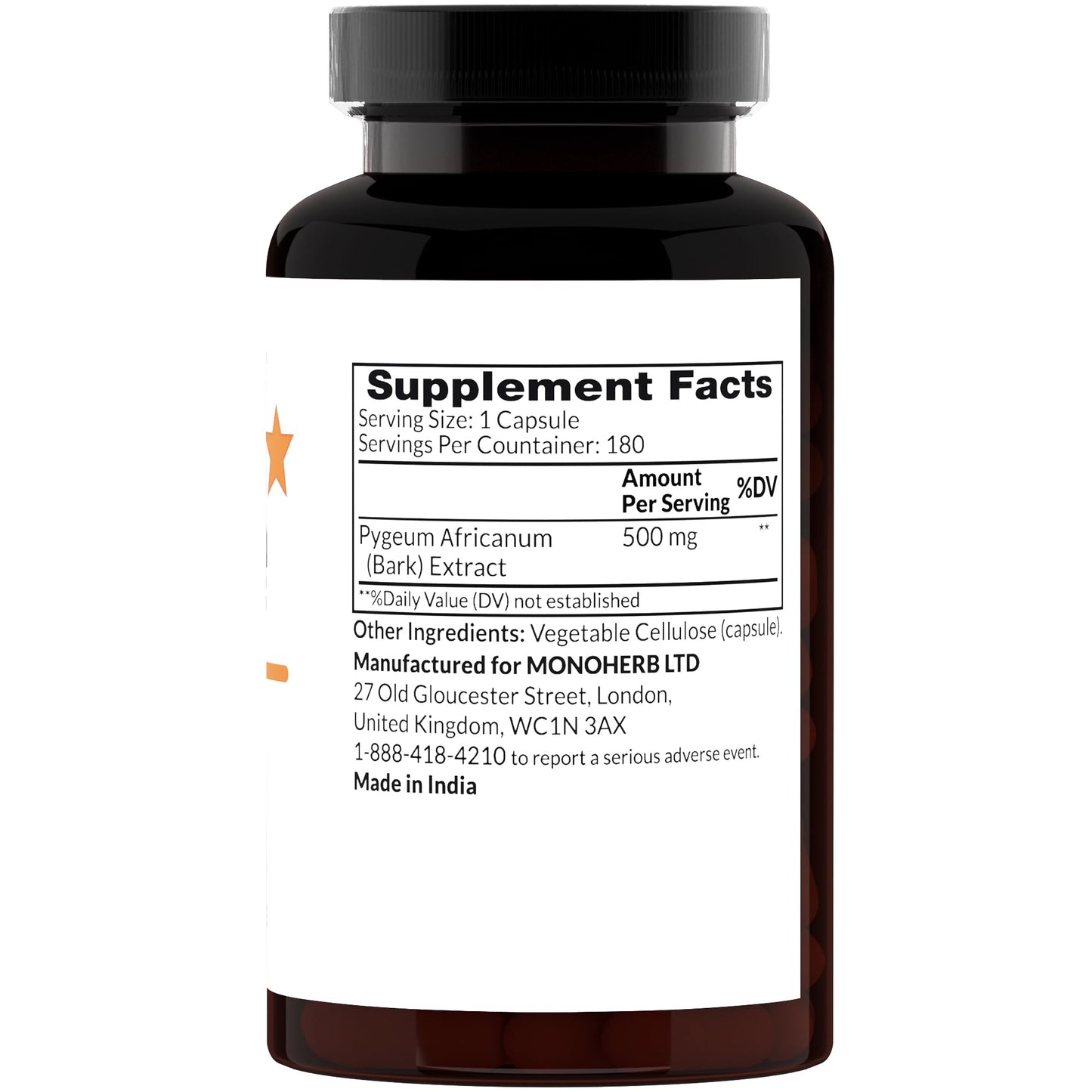 MONOHERB Pygeum Extract 500 mg Capsule 180 Count