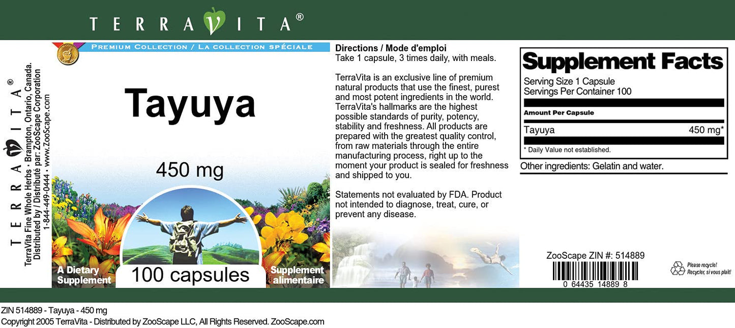 Terravita Tayuya 450 mg Capsules 100 Count