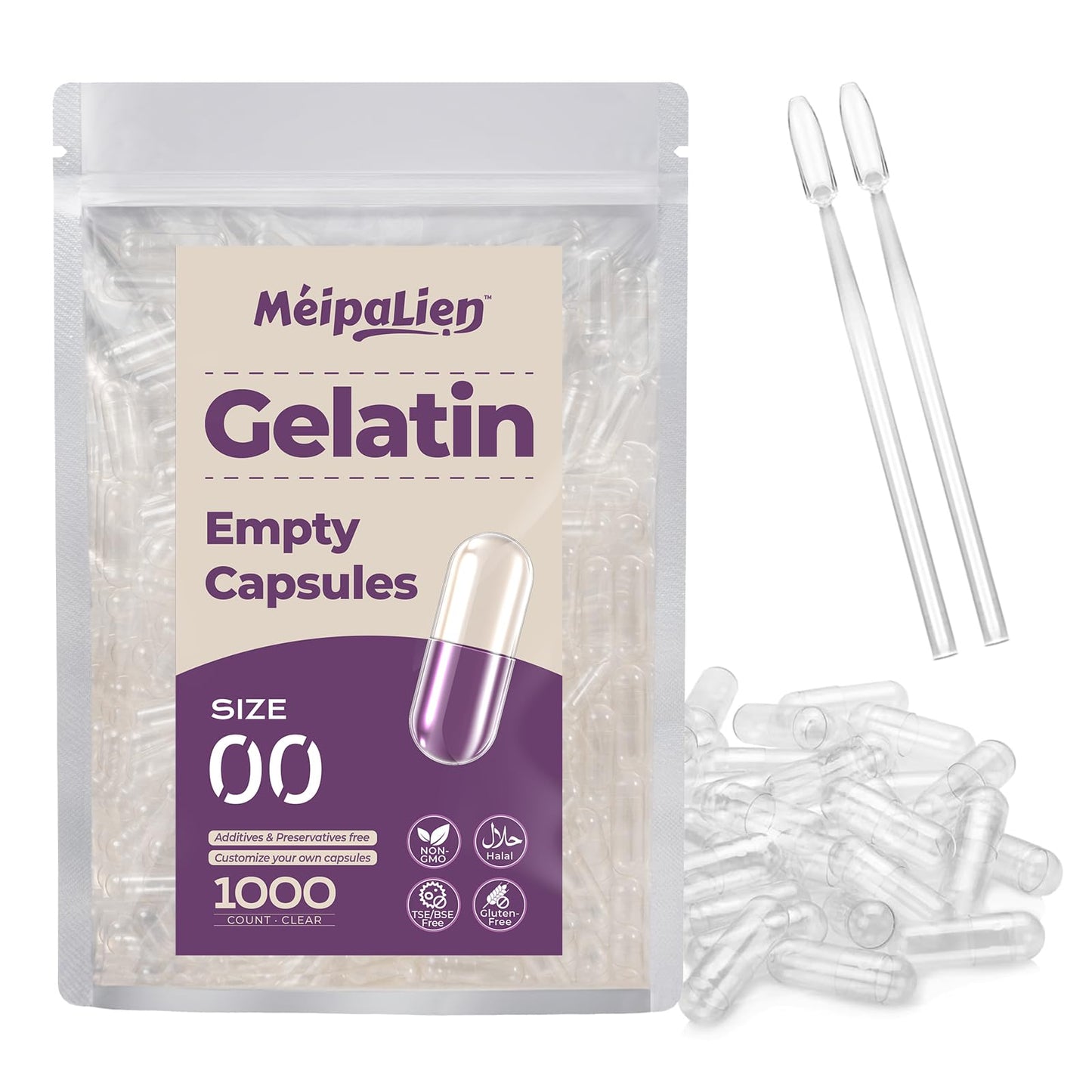 MéipaLien Empty Gelatin Capsules, 1000 Count Capsules