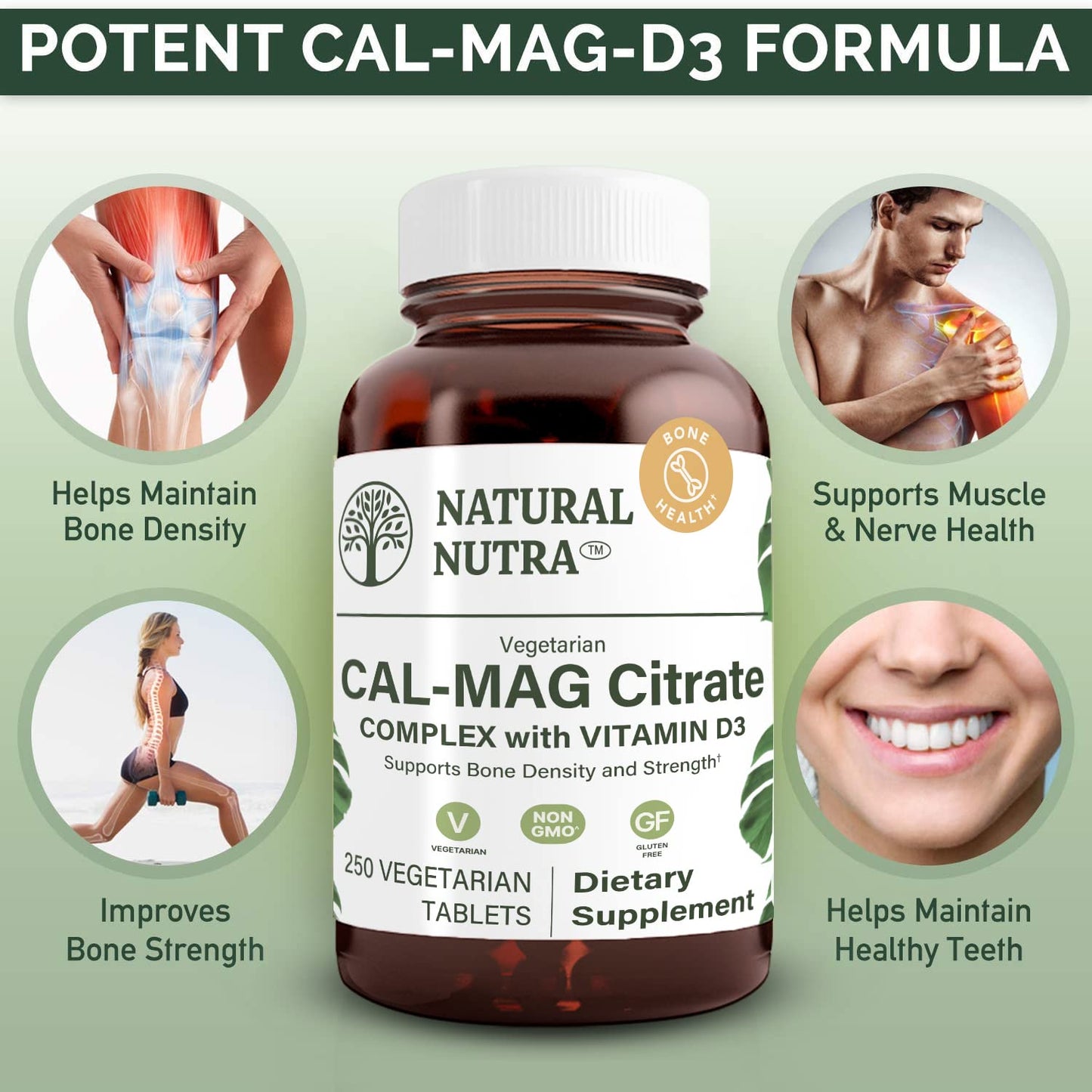 Natural Nutra Cal-Mag Citrate with Vitamin D3 1000/500 mg Complex Tablets, 250 Count