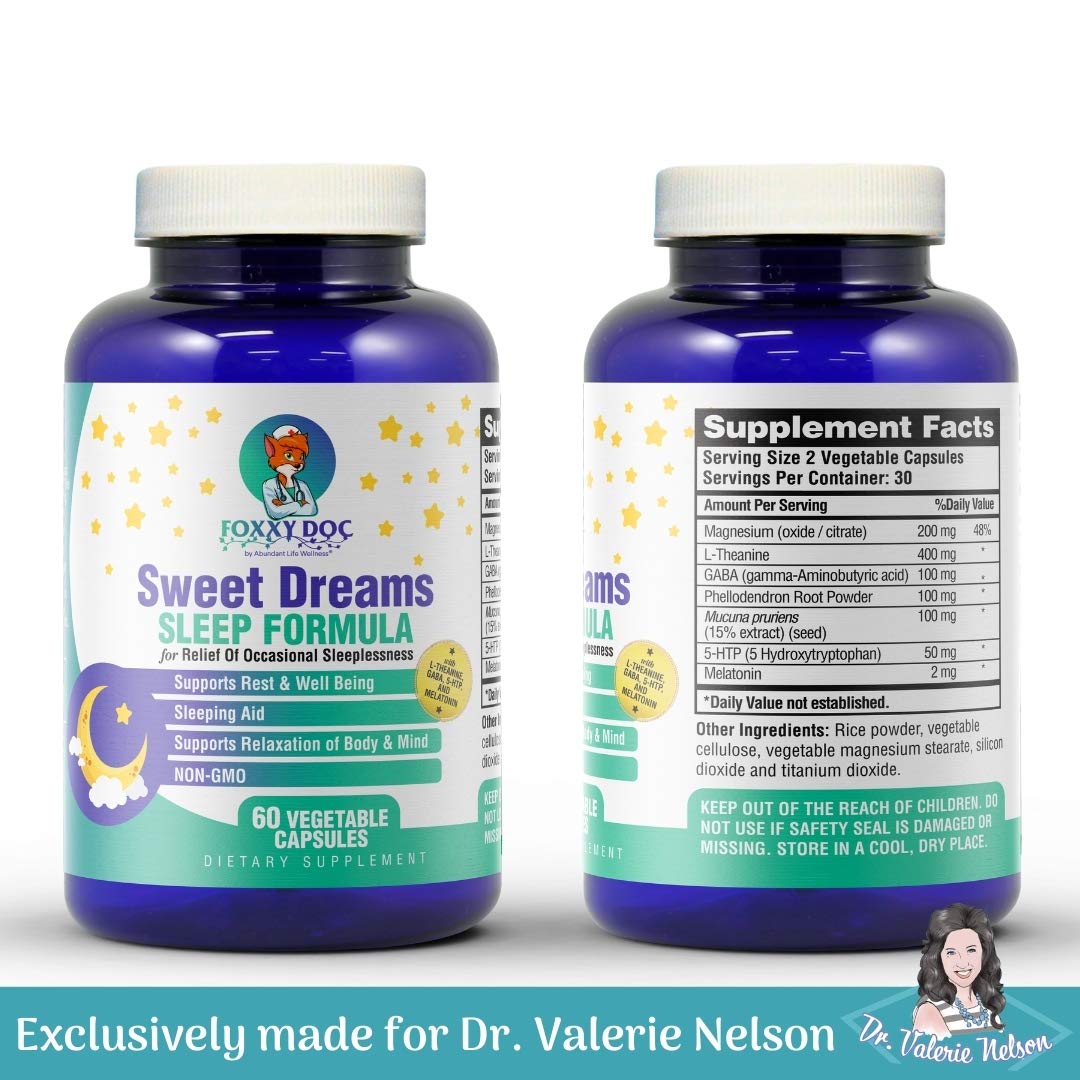 Dr. Valerie Nelson Melatonin Sleep Supplement with GABA, 5-HTP, L-Theanine - Sweet Dreams 60 Capsules