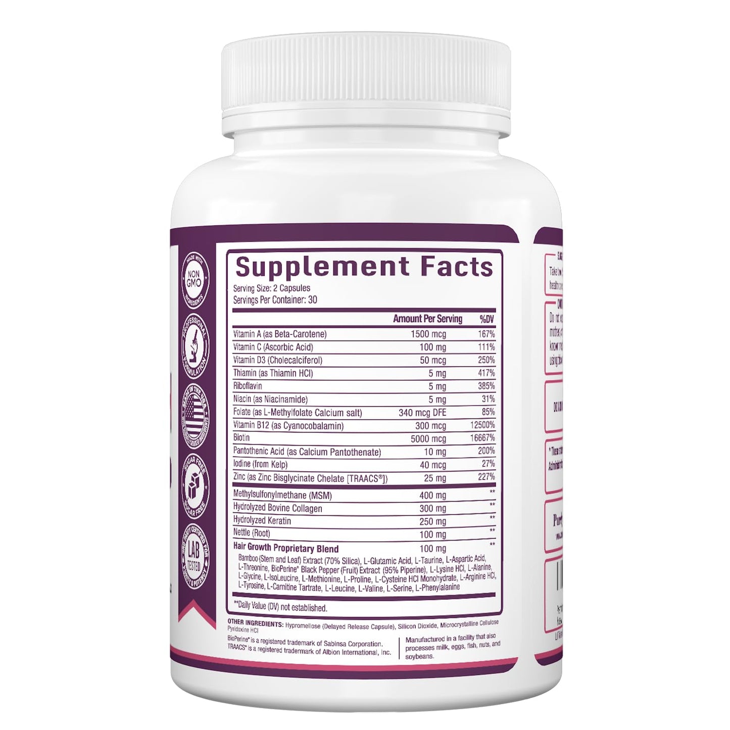 Purely Optimal Hair Growth Vitamins, 60 Capsules