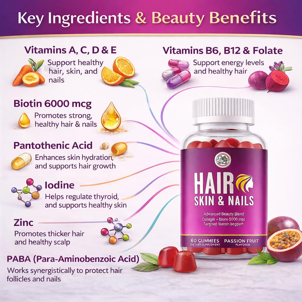 Grab The Gold Hair Skin & Nails Vitamins for Women Gummies, 60 Count