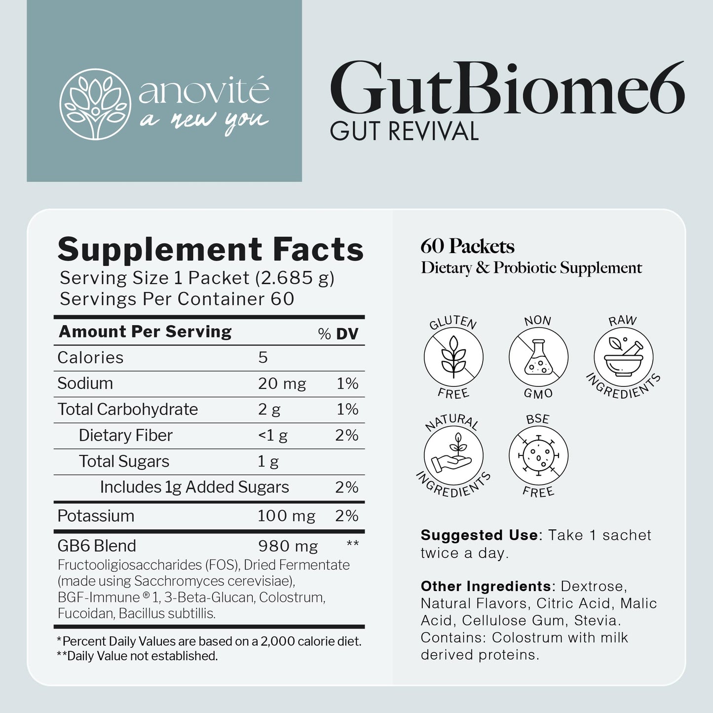 Anovite GutBiome Powder, 60 Packets