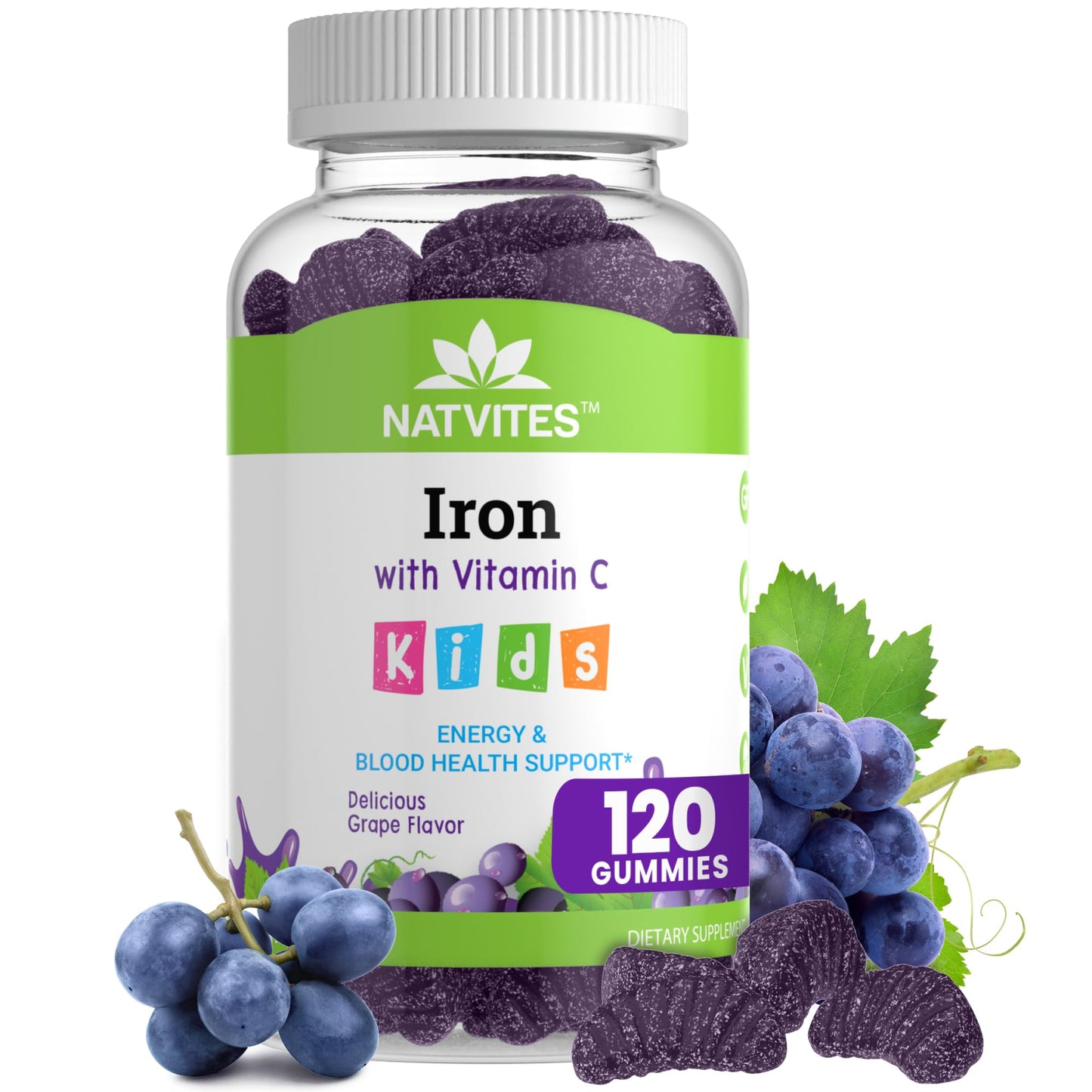 Natvites Kids Iron Gummies with Vitamin C Gummy 120 Count