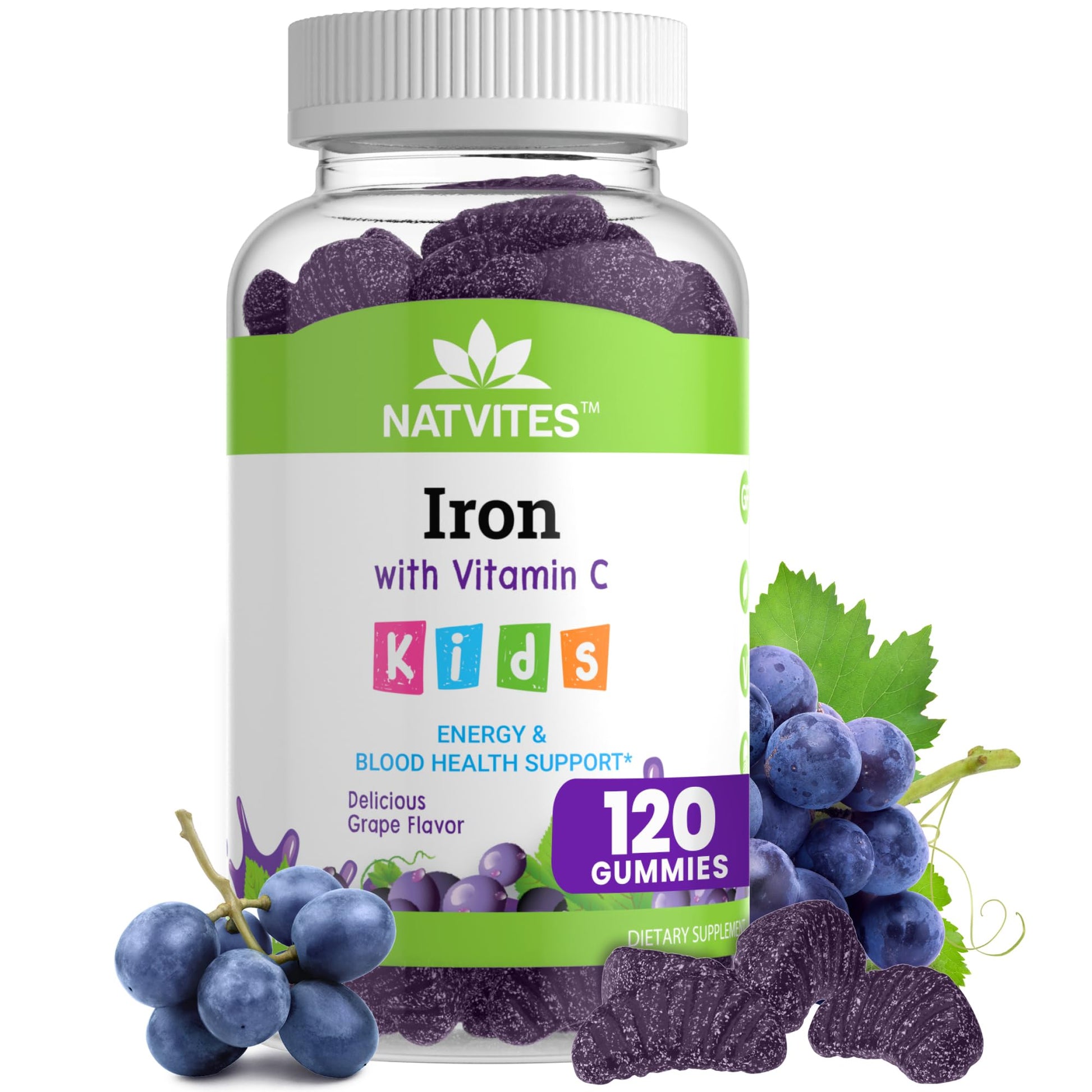 Natvites Kids Iron Gummies with Vitamin C Gummy 120 Count