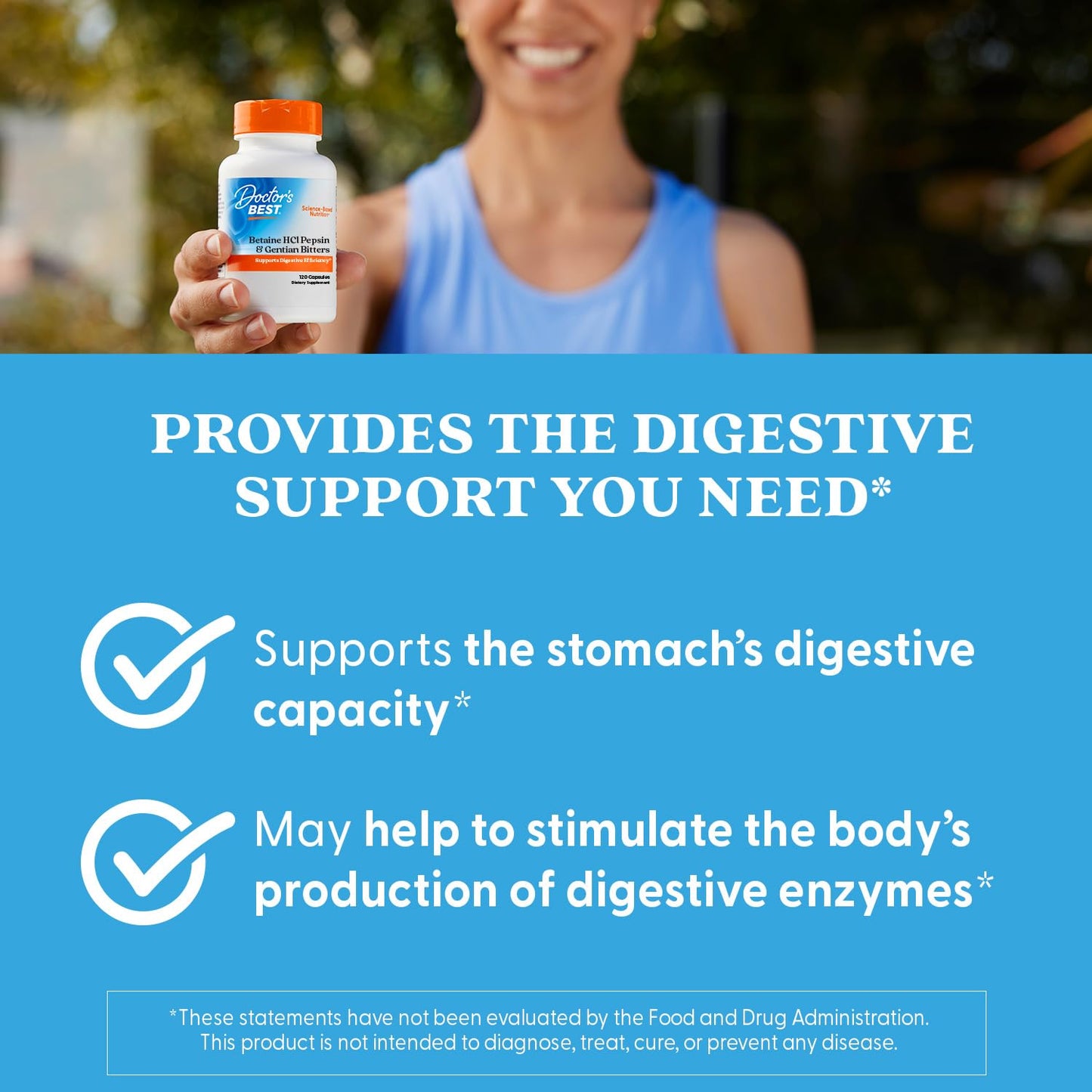 Doctor's Best Betaine HCI Pepsin & Gentian Bitters, Digestive Enzymes for Protein Breakdown & Absorption, Non-GMO, Gluten Free, 120 Caps, Original Version