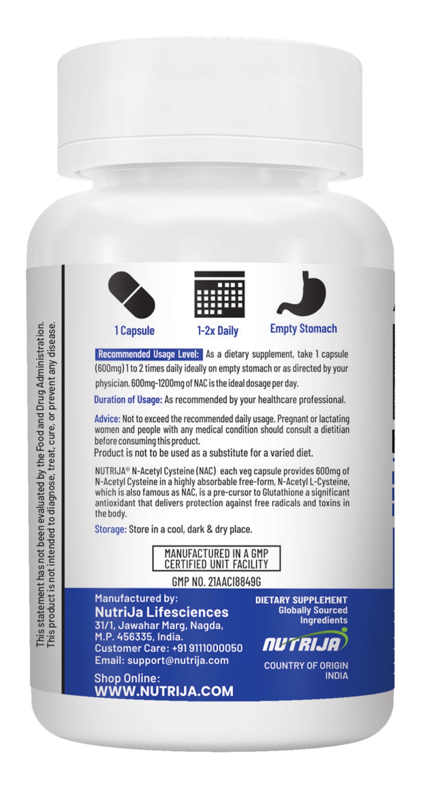 NutriJa N-Acetyl Cysteine (NAC) 600 mg, 60 Capsules