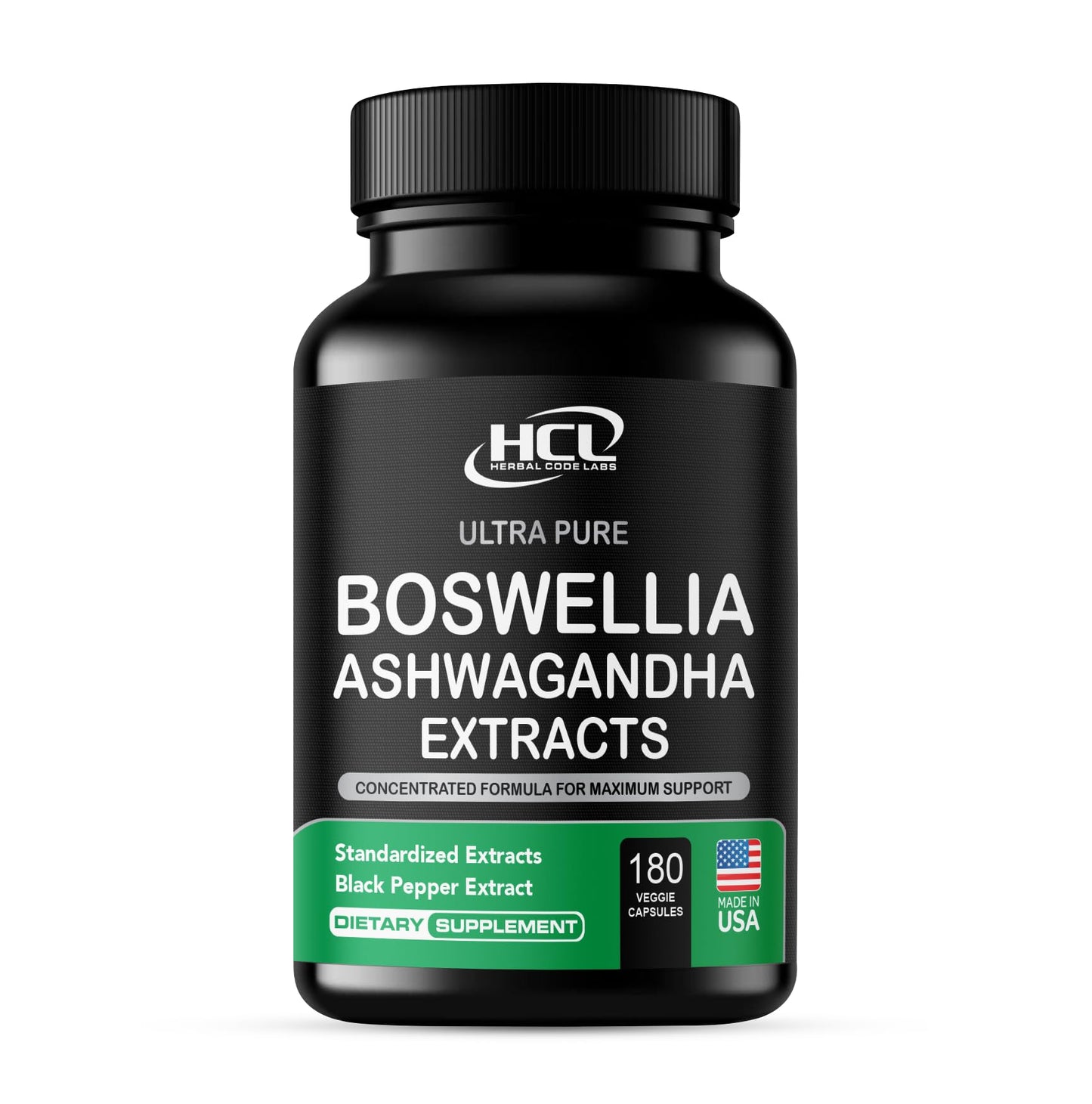 HCL Herbal Code Labs Boswellia Extract 65% Boswellic Acid and Ashwagandha Capsules - 180 Capsules