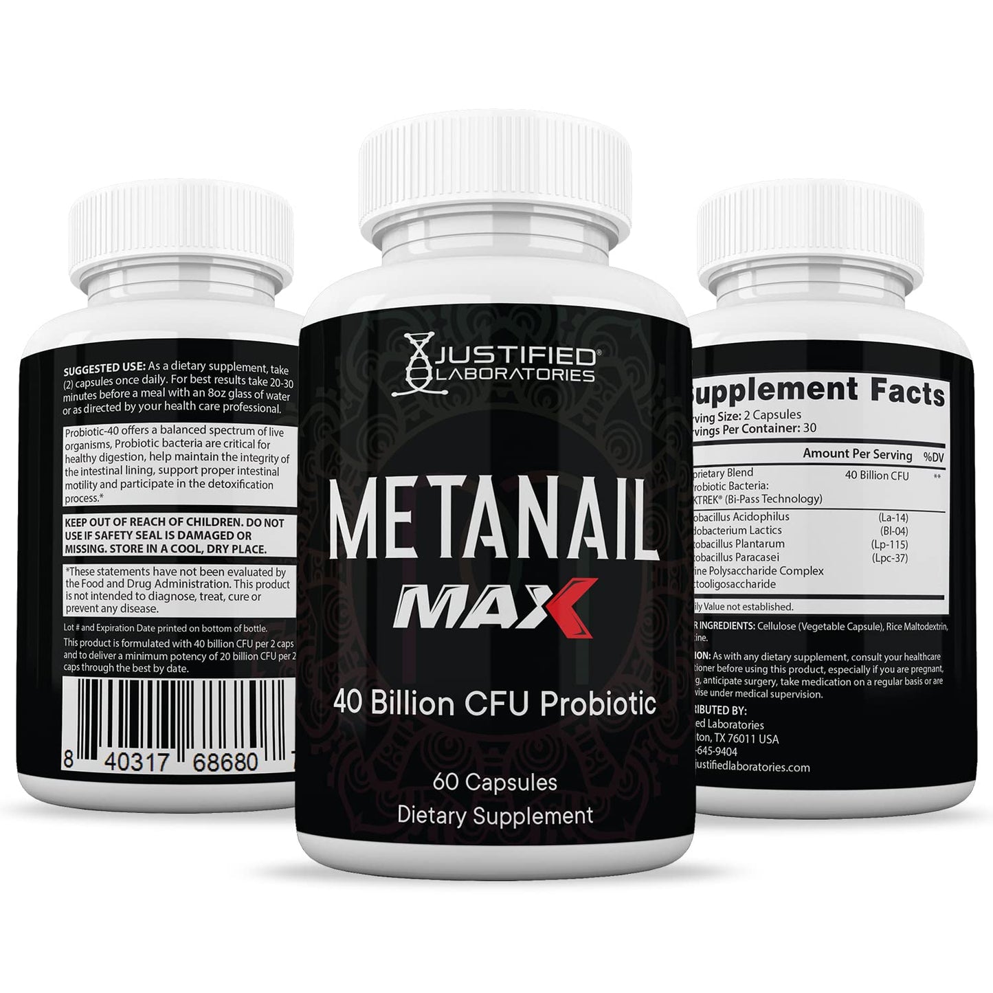 Justified Laboratories Metanail Max 40 Billion CFU Probiotic Nail Support Capsule, 1 Count