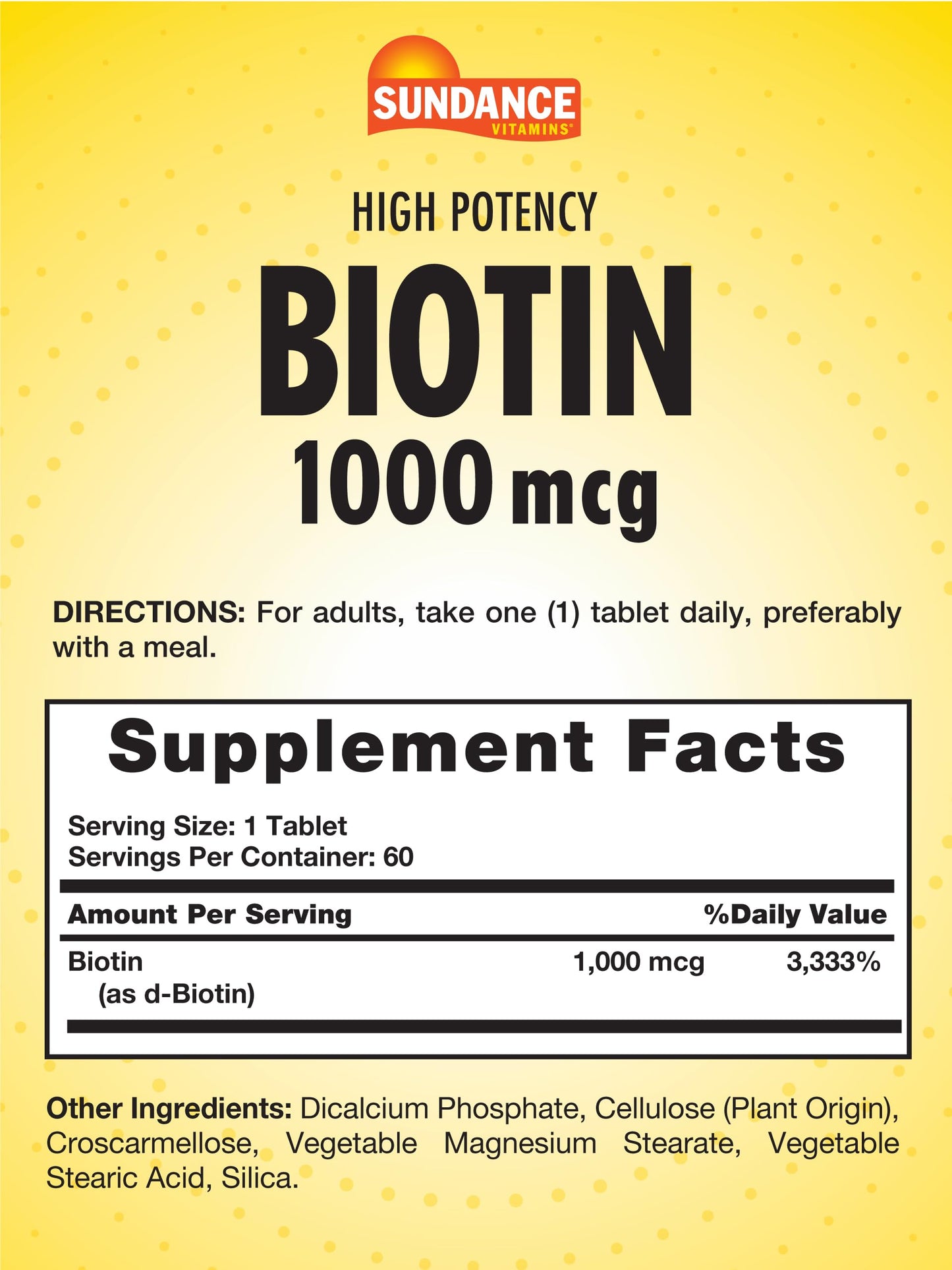 Sundance Biotin 1000 mcg Supplement, 60 Tablets