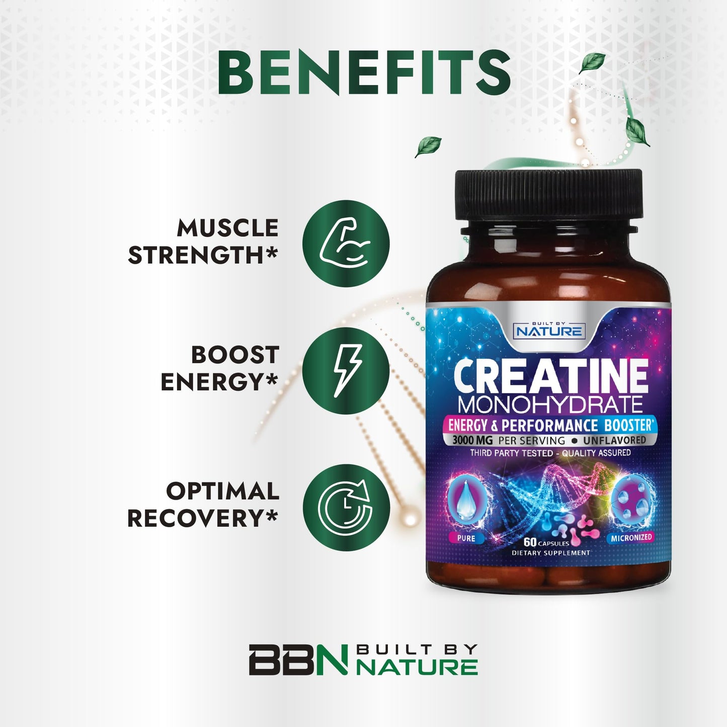 Built by Nature Creatine Monohydrate Capsules, 60 Count