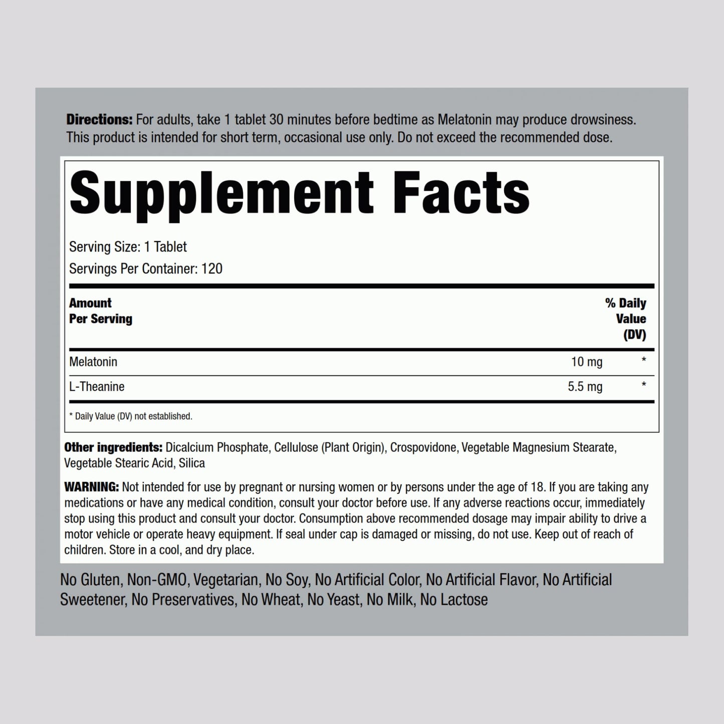 Piping Rock Melatonin 10mg with L-Theanine Tablets 120 Count