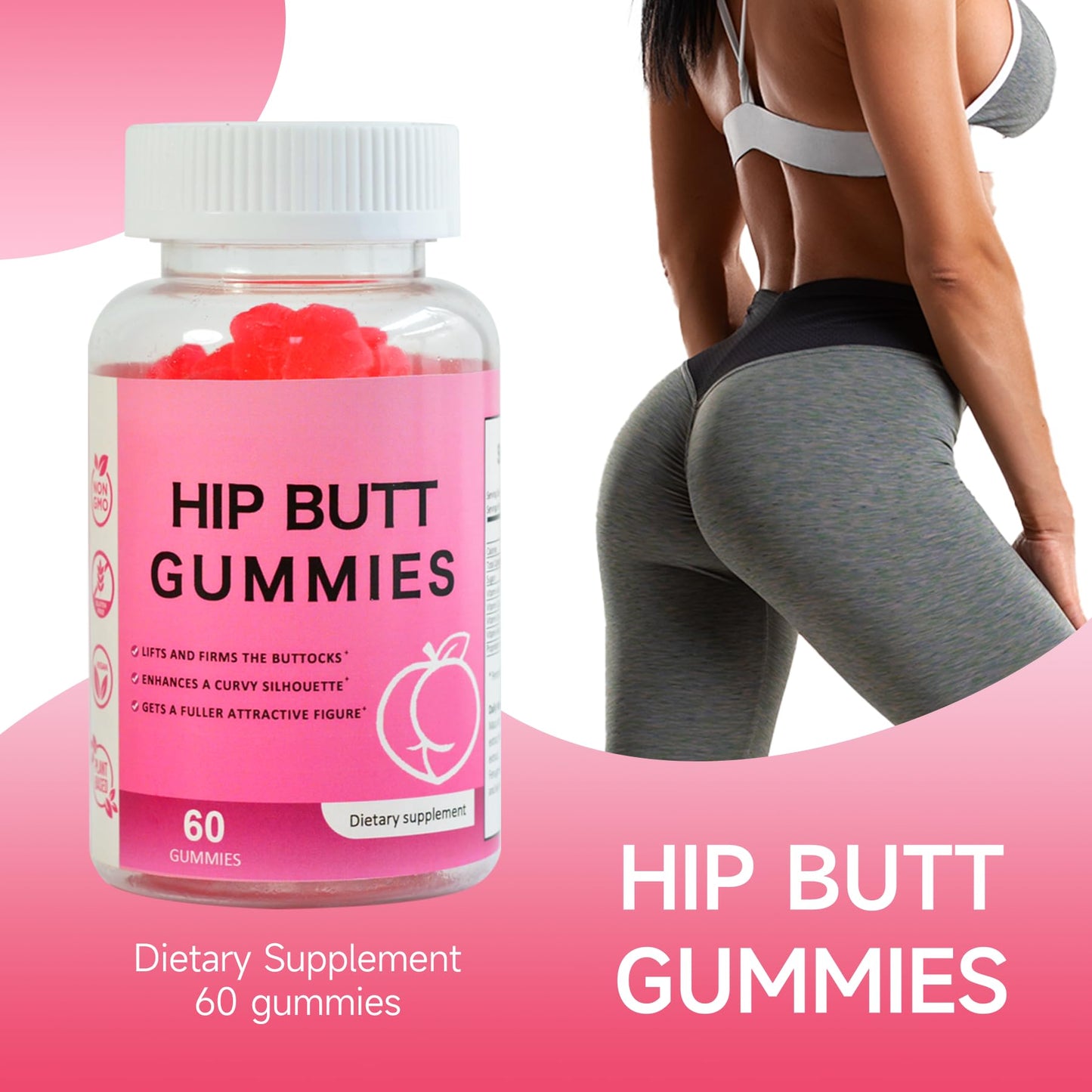 Laicuherb BBL Gummies for Women Curves-Berry Flavor Booty Gummies with Vitamin A, C, B6, 60 Gummies