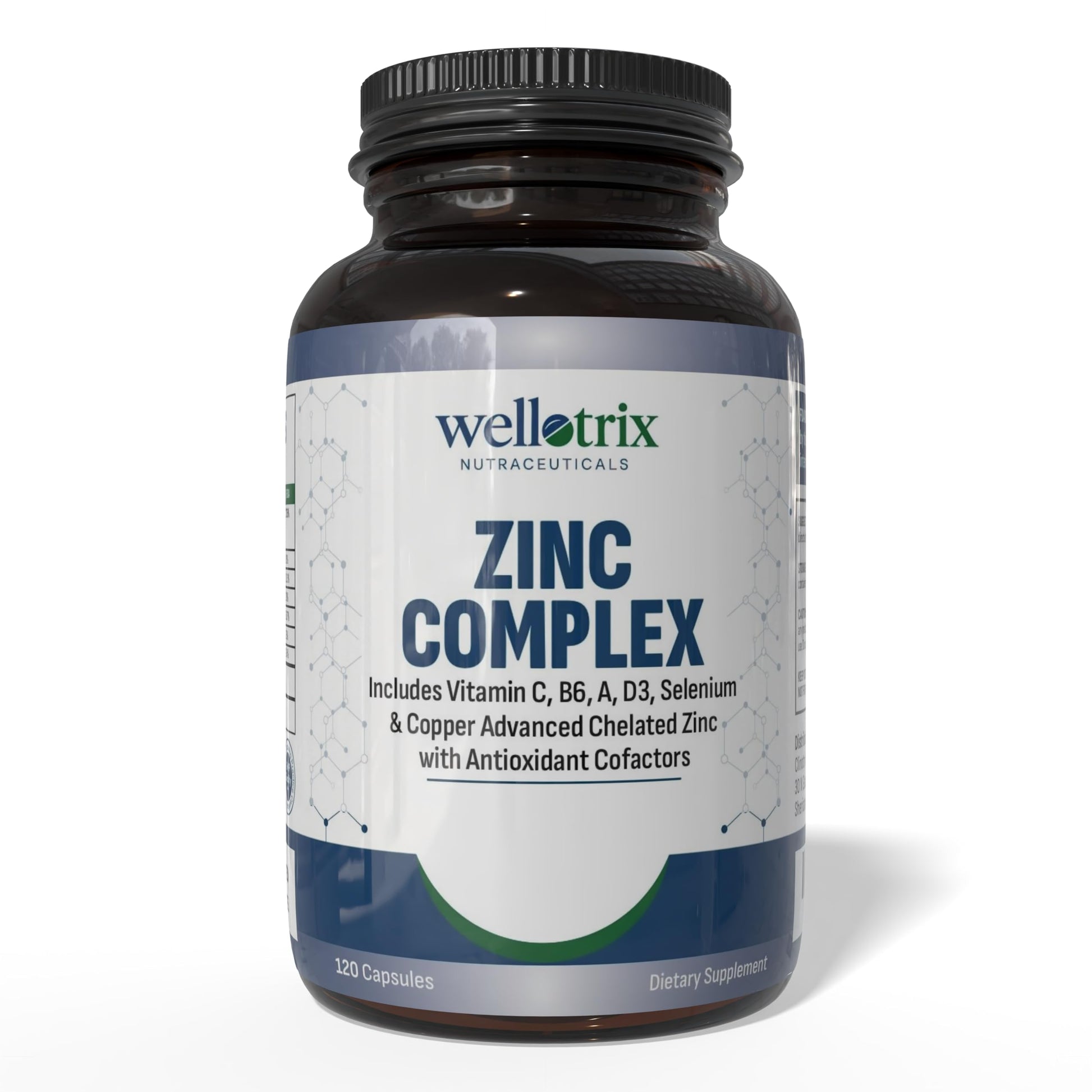 Wellotrix Nutraceuticals Zinc Complex Advanced Chelated Zinc Formula with Vitamin C, B6, A, D3, Selenium & Copper – High Absorption Multi-Nutrient Blend – Non-GMO, Sugar Free, Gluten Free 120 Capsules