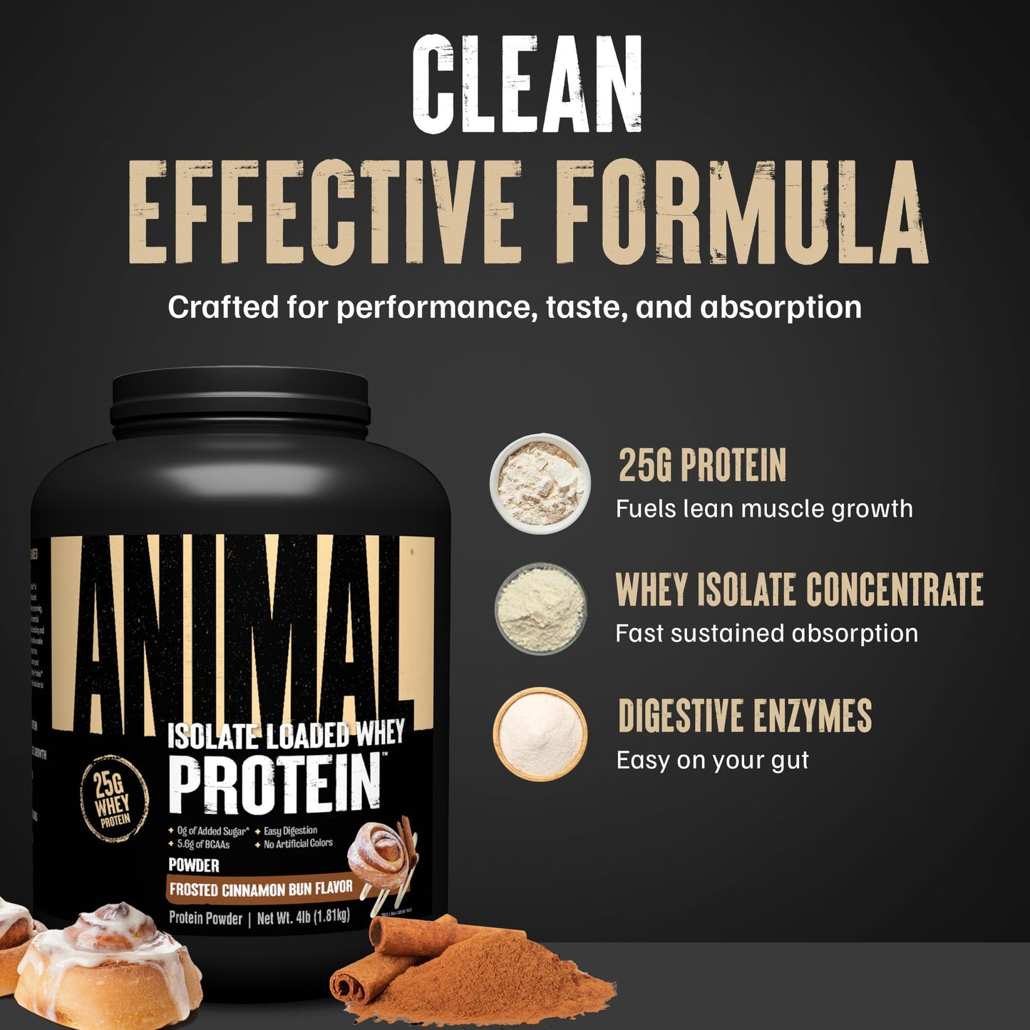 Animal Whey Isolate Protein Powder - Frosted Cinnamon Bun 64 Servings