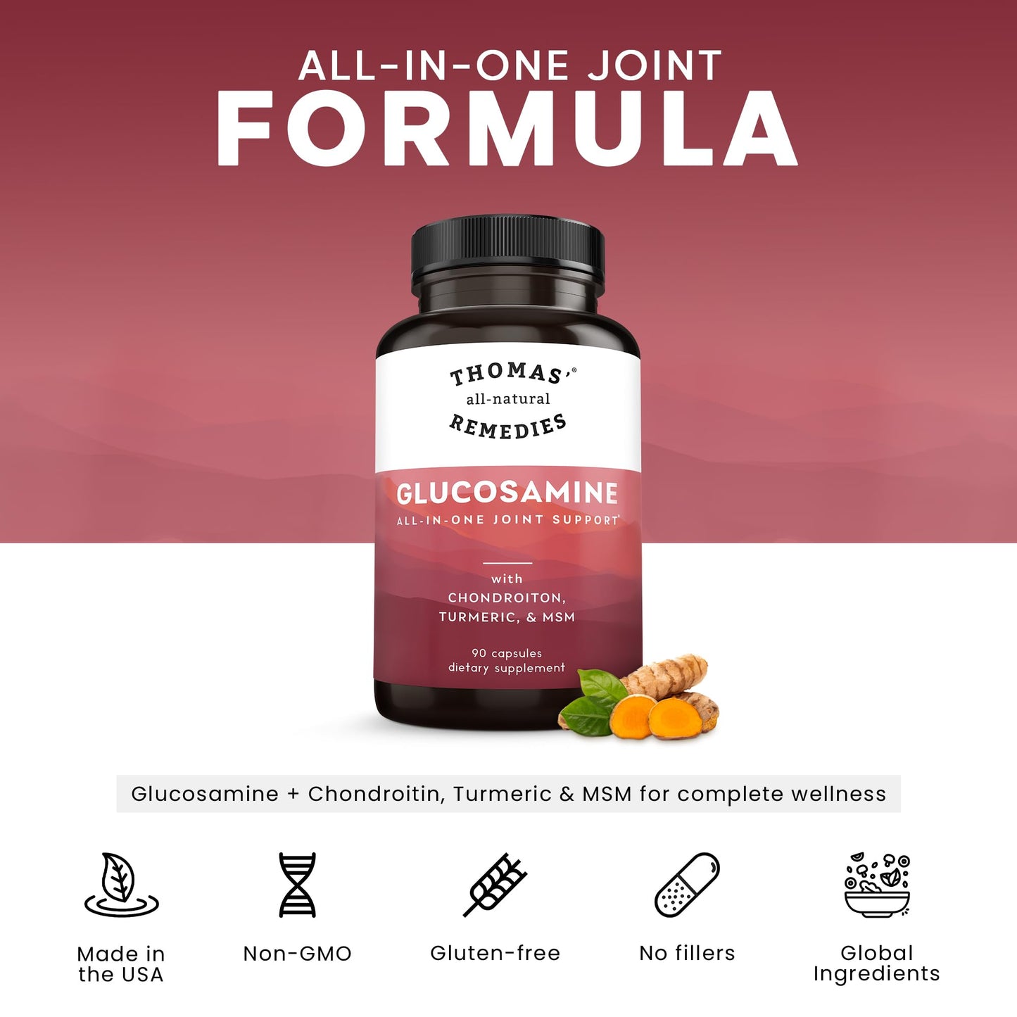 Thomas' all-natural Remedies Glucosamine Chondroitin Joint Support with MSM Capsules, 90 Count