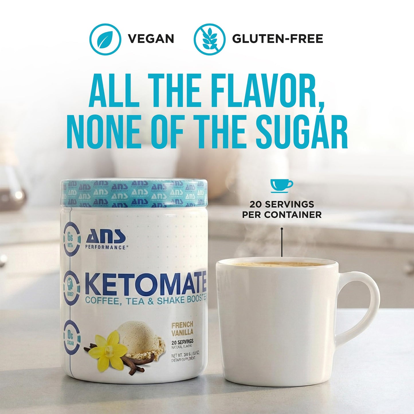ANS Performance Ketomate Sugar Free Coffee Creamer with MCT Oil Powder, 10.33 Ounce