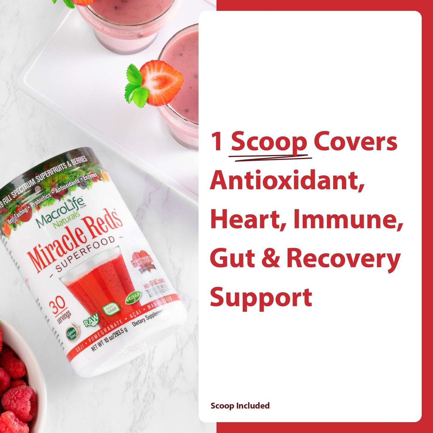 MacroLife Naturals Miracle Reds Powder, 30 Servings