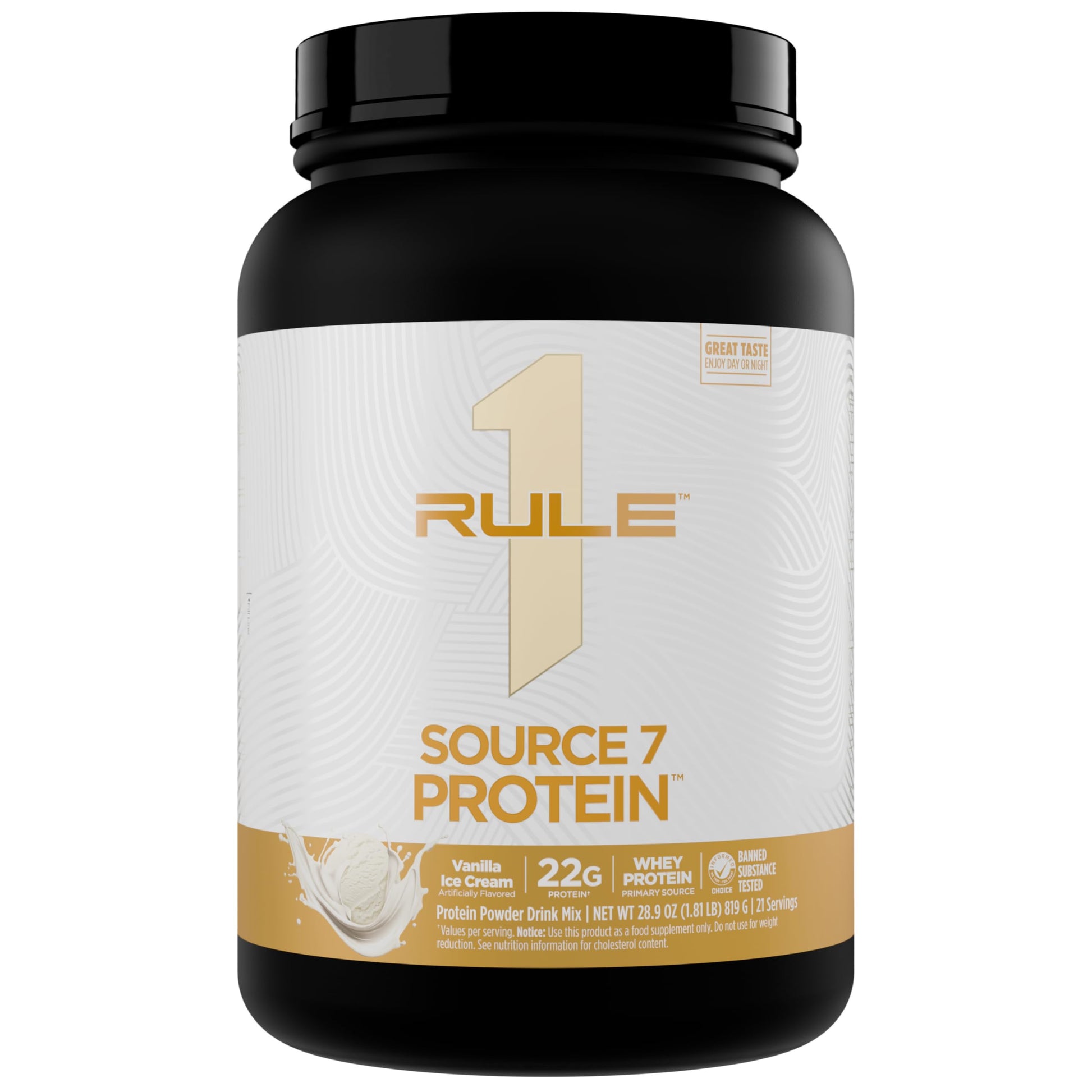 Rule 1 Proteins Source 7 Protein Powder, Vanilla Ice Cream, 28 Servings