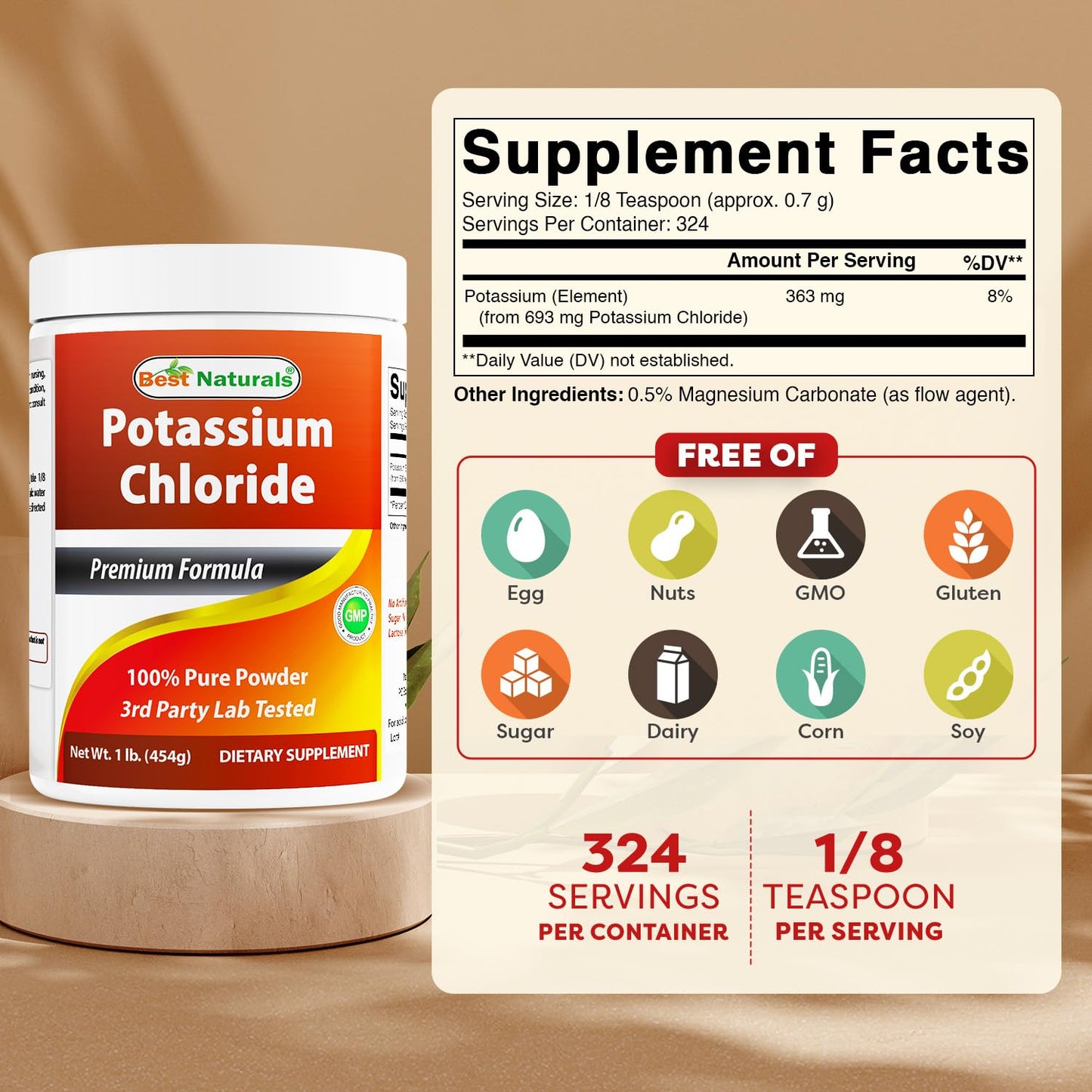 Best Naturals Potassium Chloride Pure Powder 16 Ounce