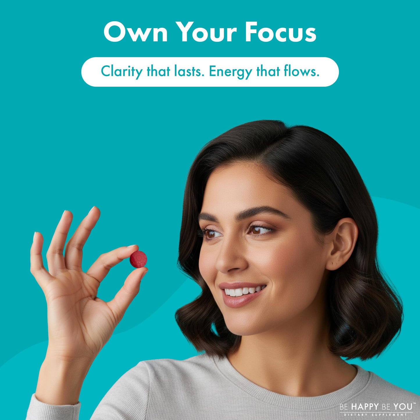 Be Happy Be You Focus Gummies NAD+ Brain Supplement with Phosphatidylserine, Alpha GPC Choline & Green Tea Extract – Memory & Focus Support – Strawberry, 90 Gummies