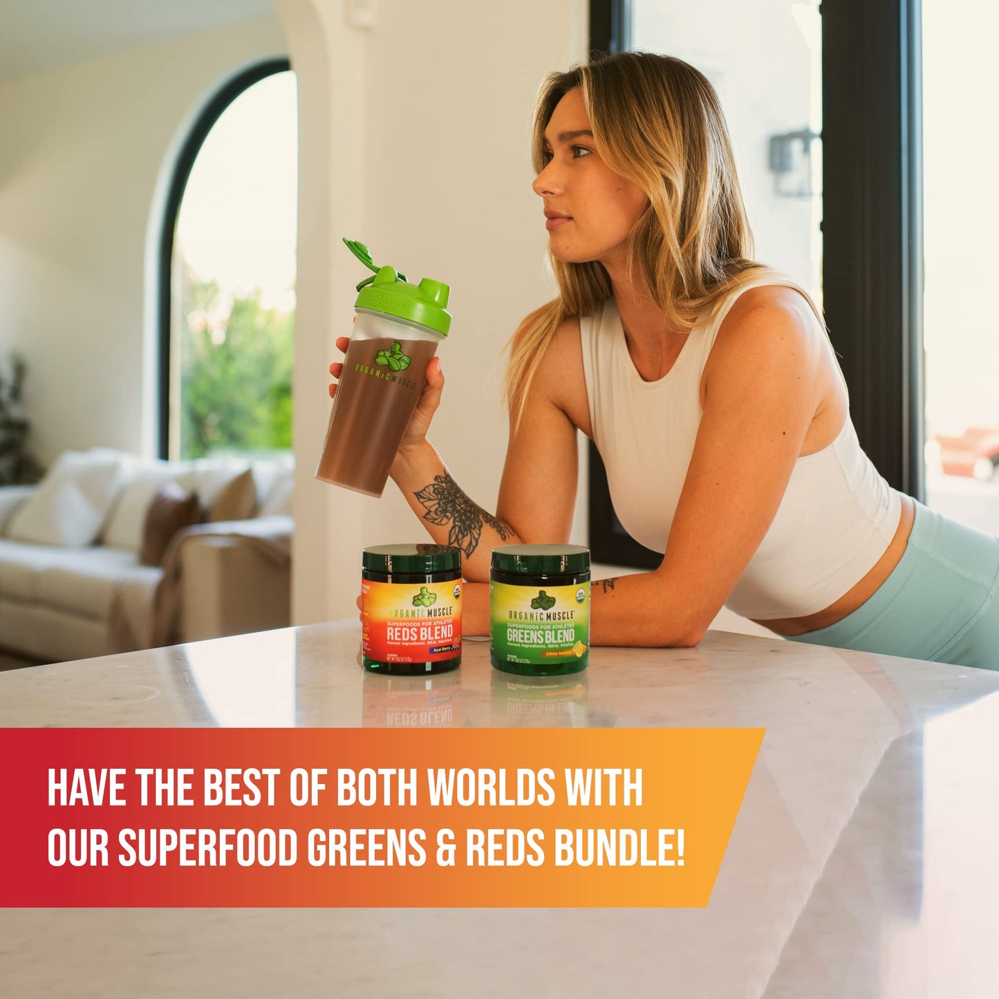 Organic Muscle Vegan Greens and Reds Superfood Powder, 2-Pack