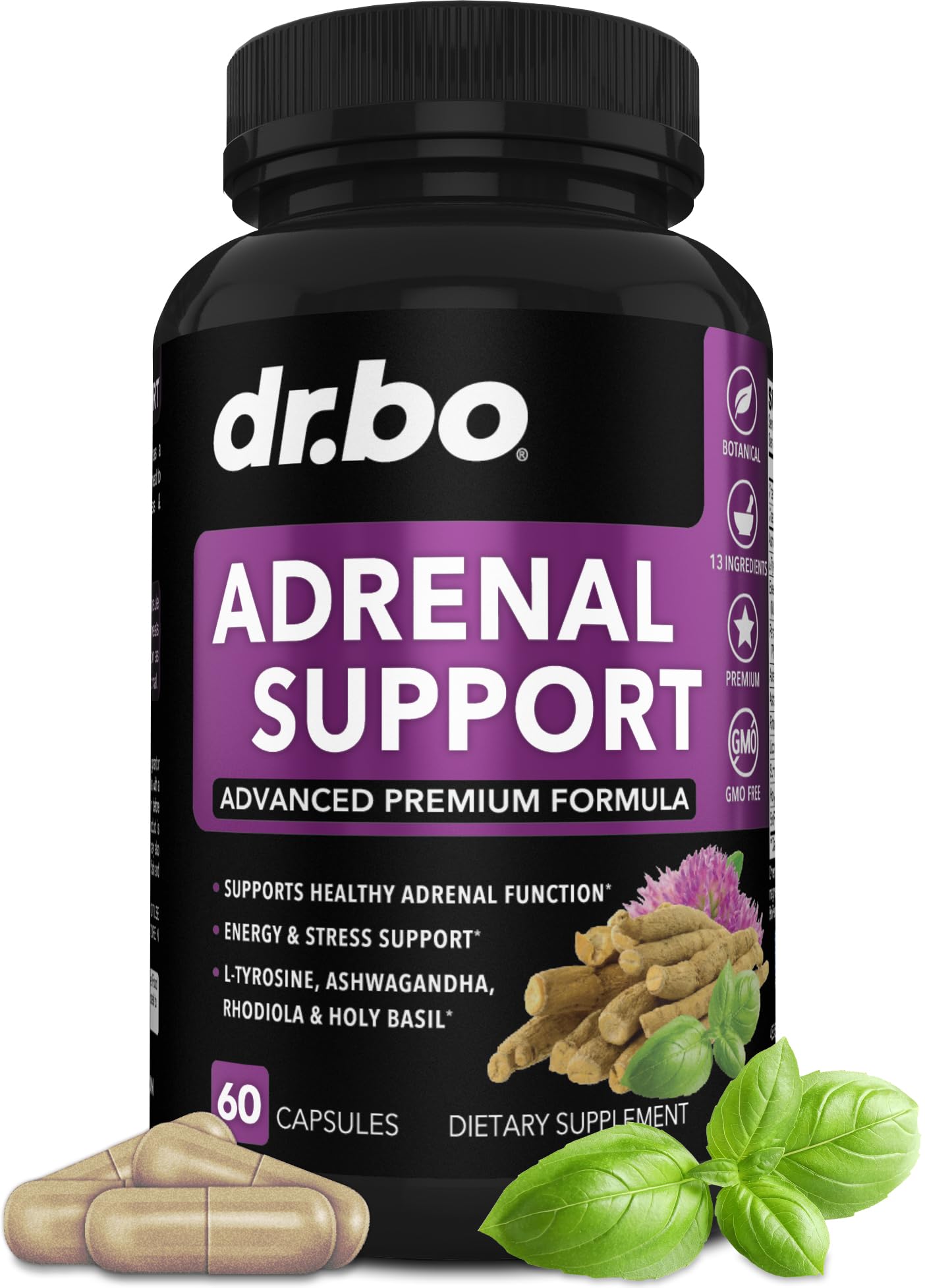 DR. BO Adrenal Support Cortisol Manager Supplement Capsules, 60 Count