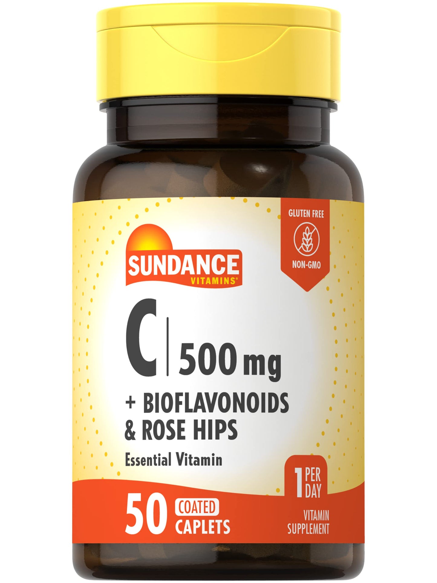 Sundance Vitamin C 500mg with Bioflavonoids and Rose Hips Caplets, 50 Count