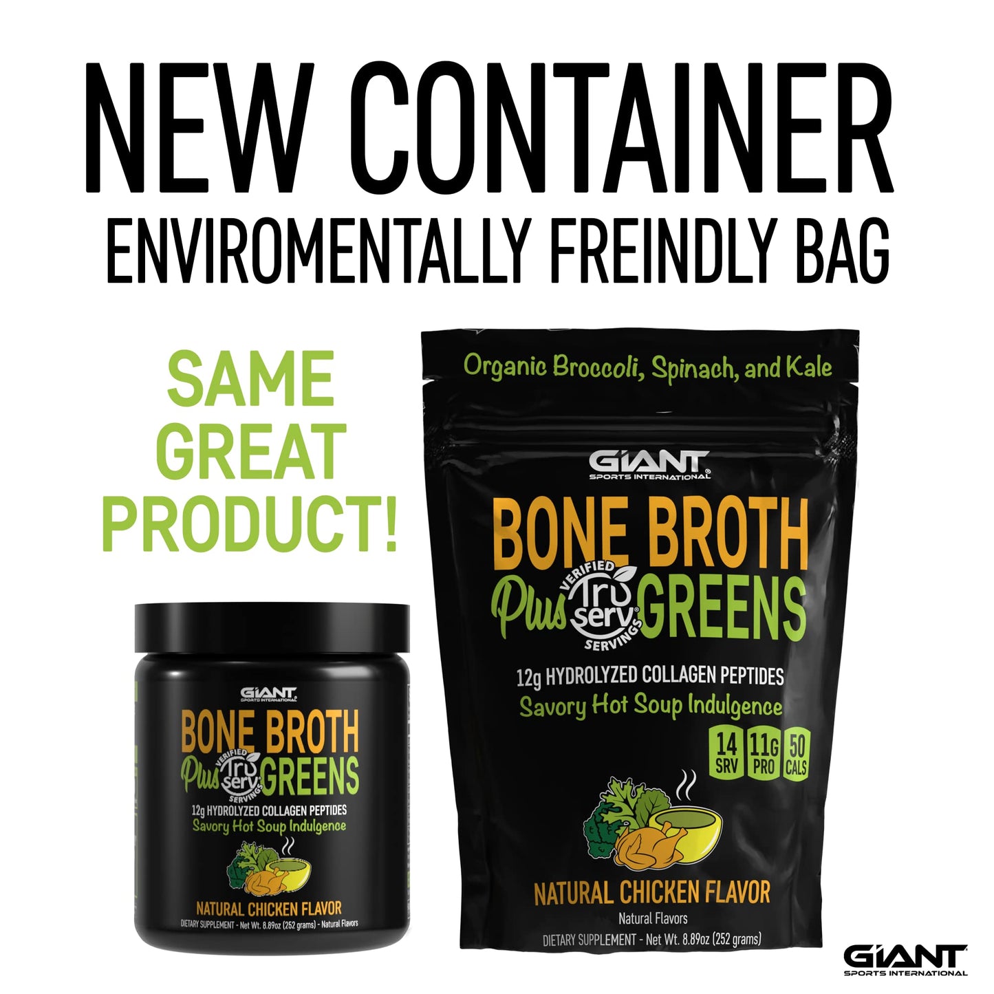 Giant Bone Broth Collagen Plus Greens Powder 8.89 Ounce