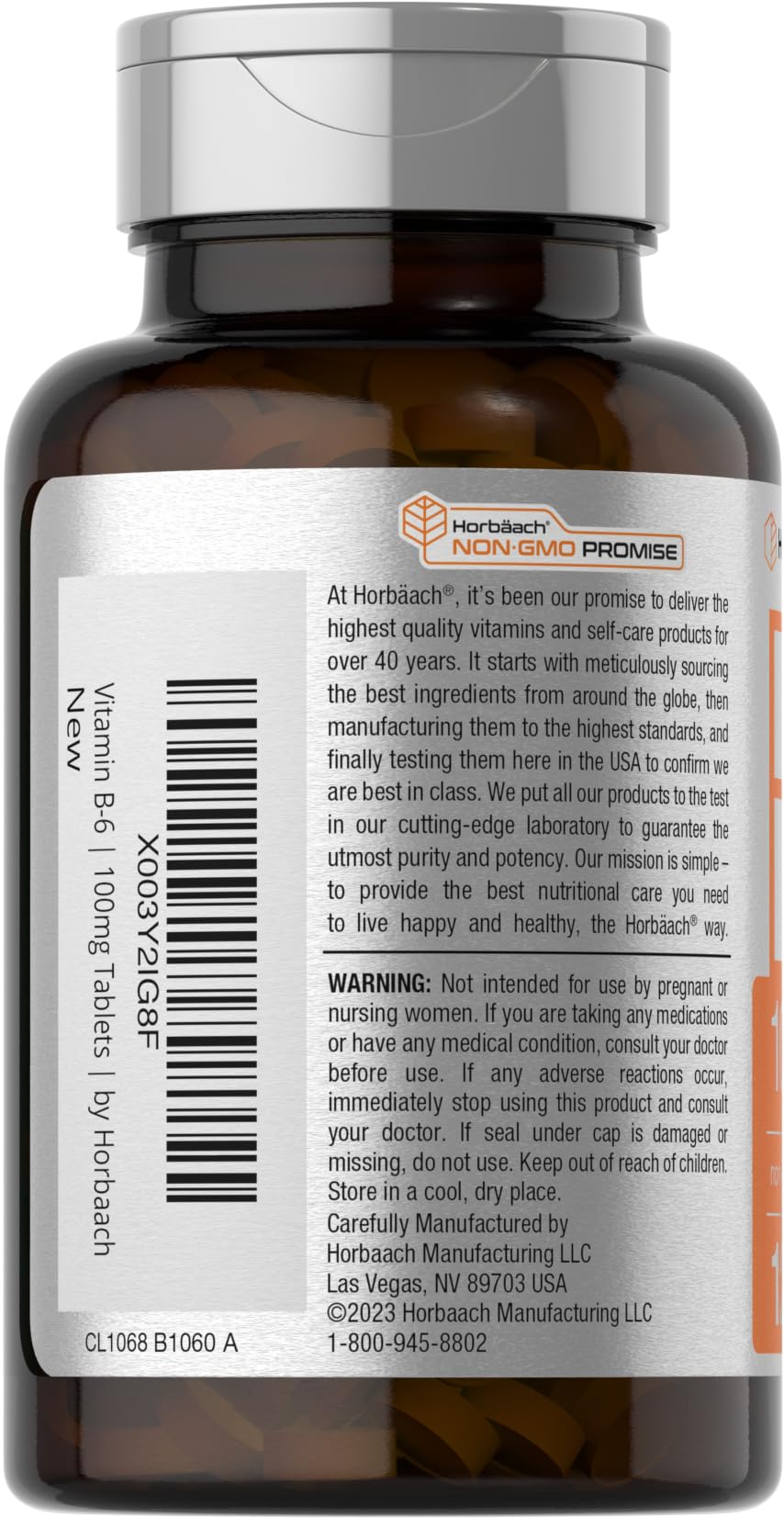 Horbäach Vitamin B6 100mg Pyridoxine HCl, 120 Tablets