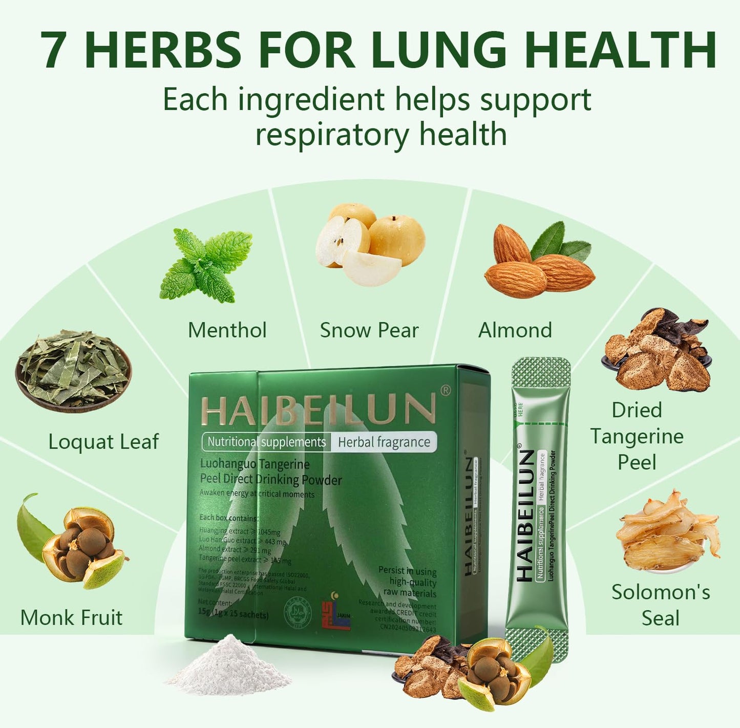 HAIBEILUN Natural Herbal Lung Throat Support Supplement Powder 0.52