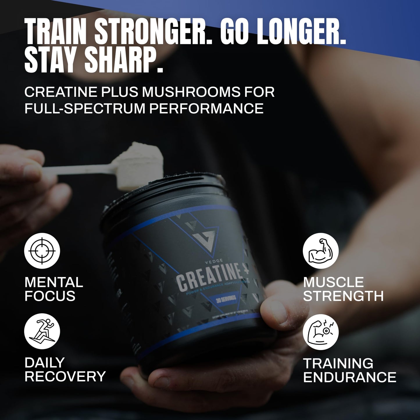 VEDGE Creatine Monohydrate, with PeakO2 Organic Mushroom Blend Powder 7.83 Ounce