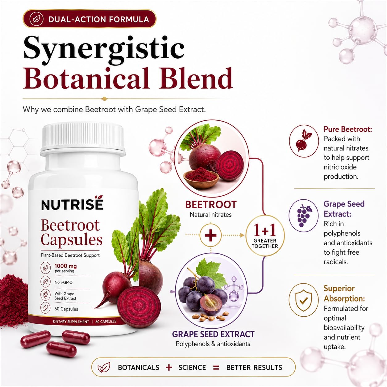 Vitalleap NUTRISE Beetroot Capsules with Grape Seed Extract, 60 Capsules