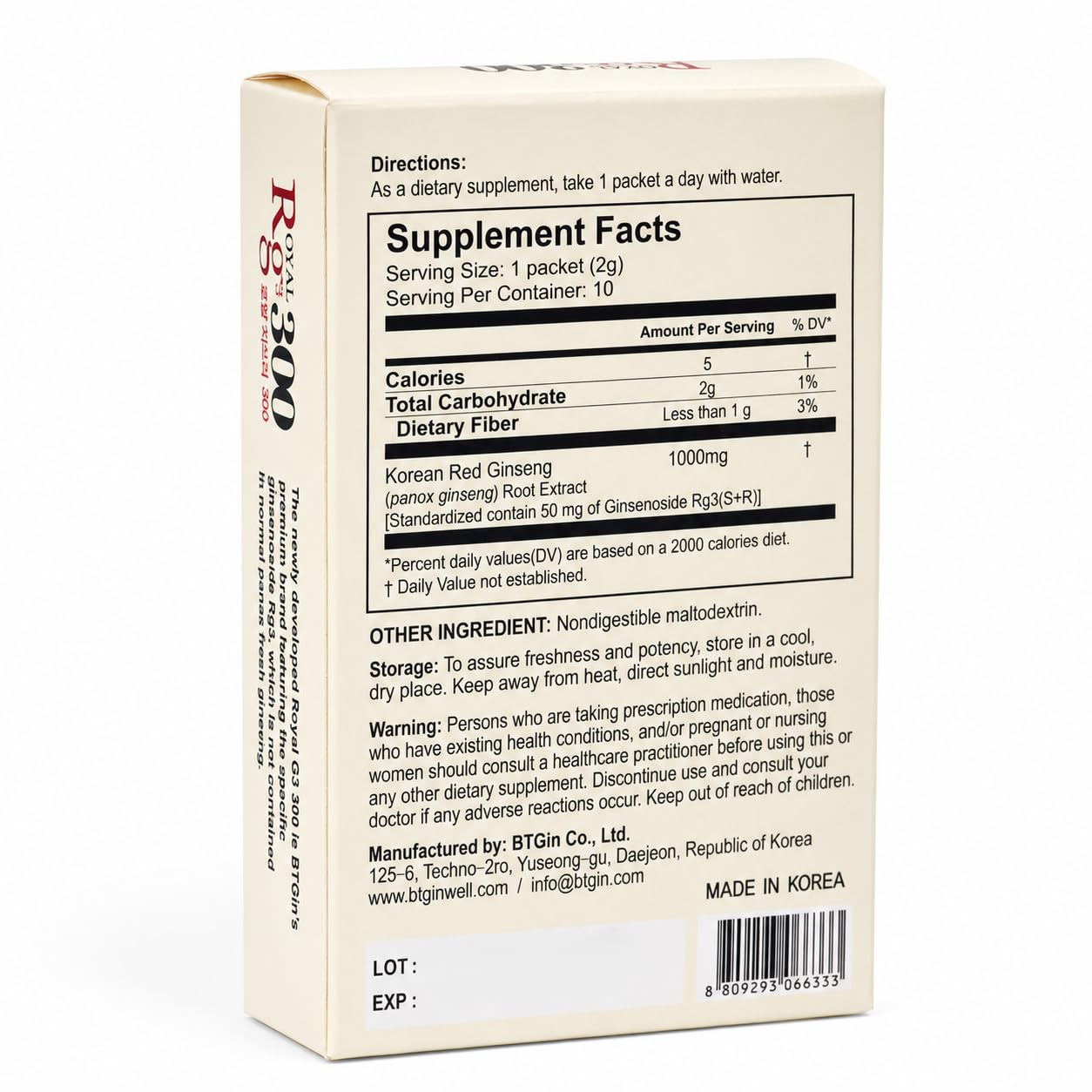 BTGIN Premium RG3 300 Korean Red Ginseng Powder 0.12