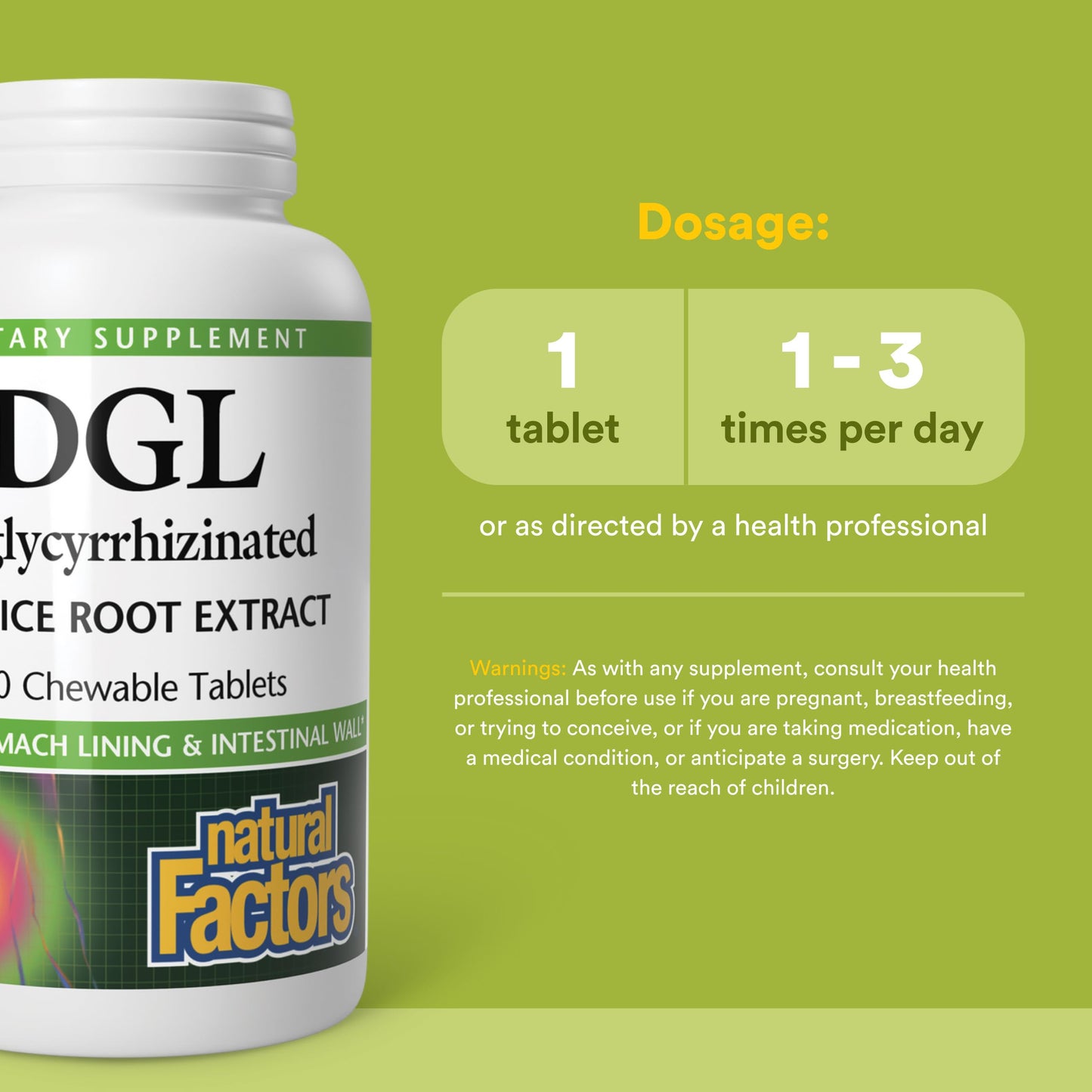 Natural Factors DGL Chewable Digestive Support Supplement with Licorice Root Extract Tablets, 180 Tablets