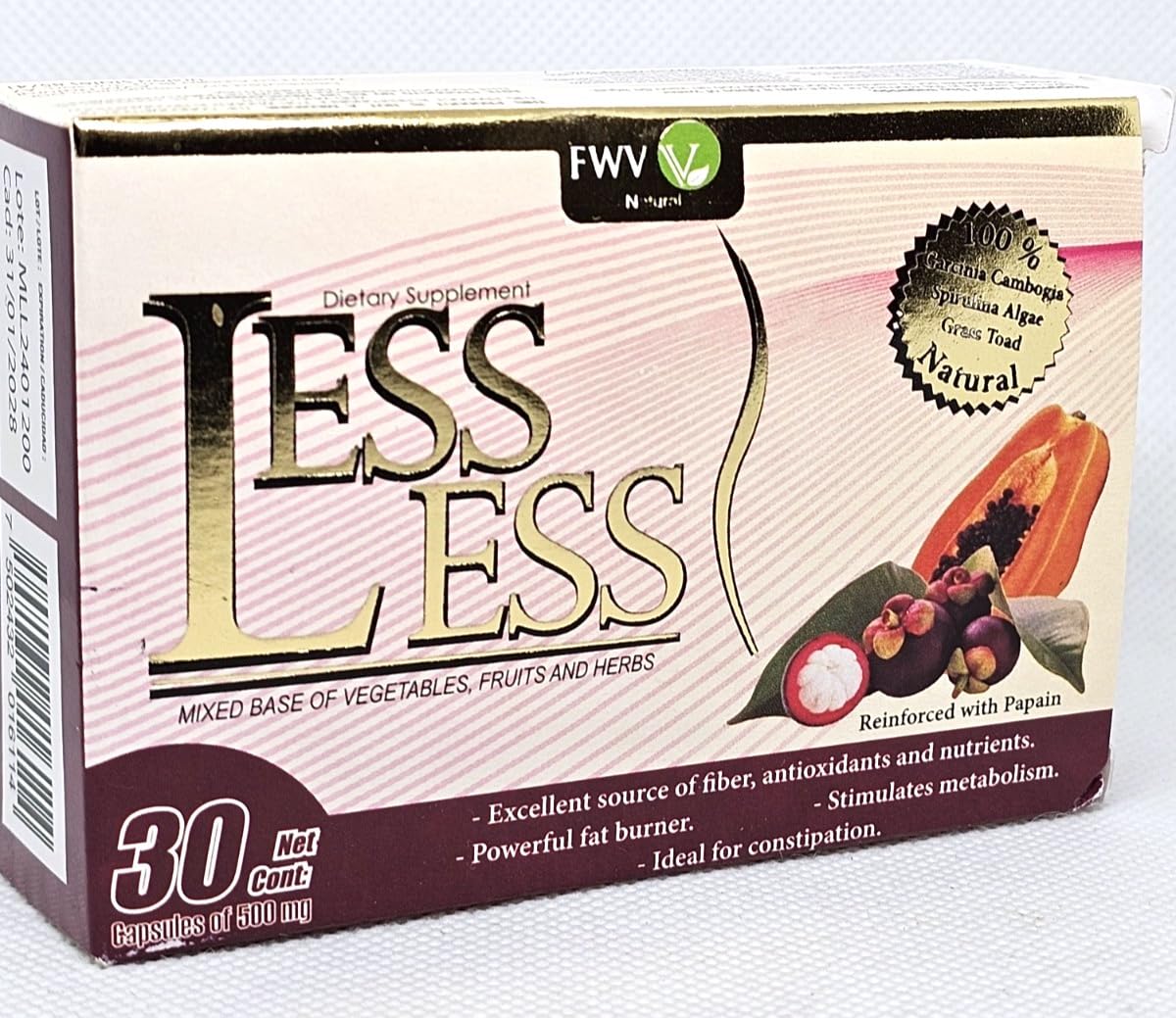 Generic Less-Less Natural 500mg with Papain, 30 Caplets