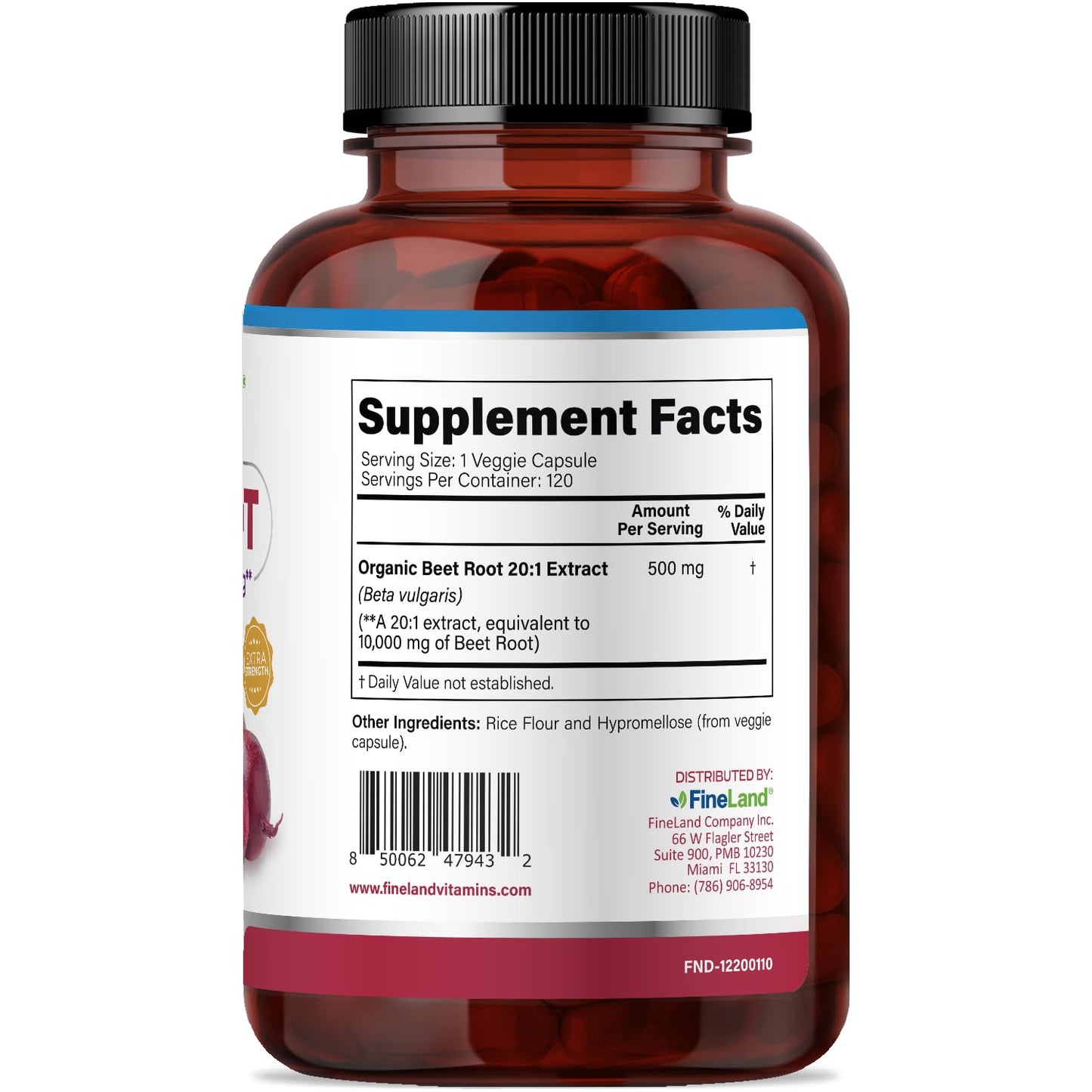 FineLand Beet Root Capsules 20:1 Extract, 120 Capsules