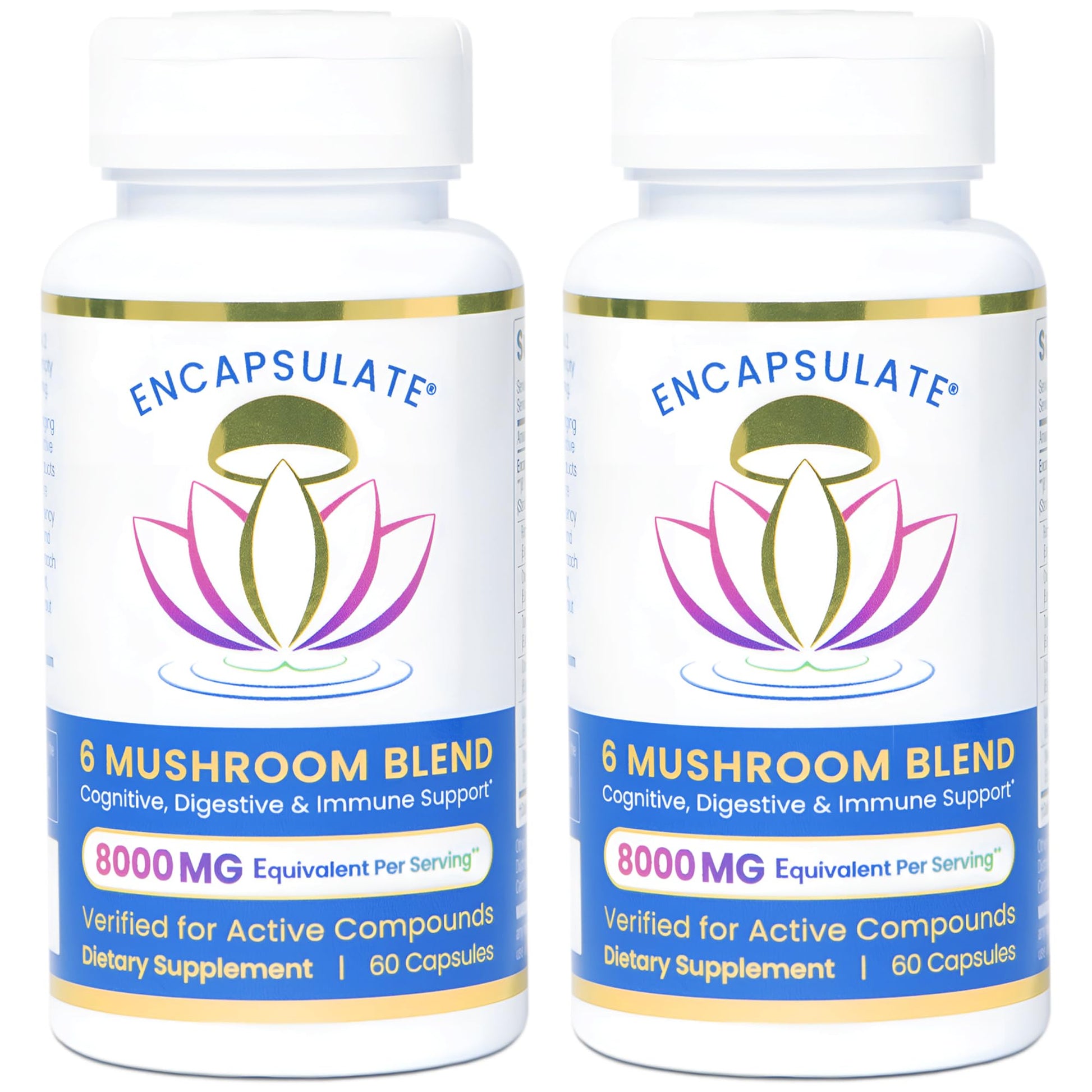 ENCAPSULATE 6 Mushroom Blend Reishi Chaga Turkey Tail Cordyceps Lion’s Mane Shiitake 8:1 Mushroom Extract Nootropic & Adaptogen Mushroom Capsules 120 Count