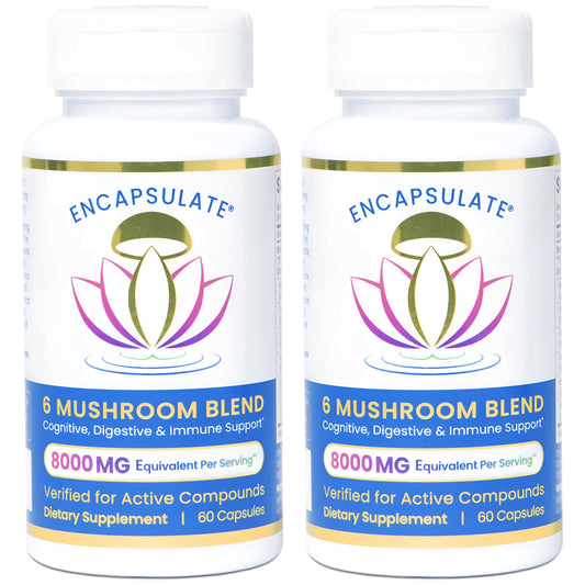 ENCAPSULATE 6 Mushroom Blend Reishi Chaga Turkey Tail Cordyceps Lion’s Mane Shiitake 8:1 Mushroom Extract Nootropic & Adaptogen Mushroom Capsules 120 Count