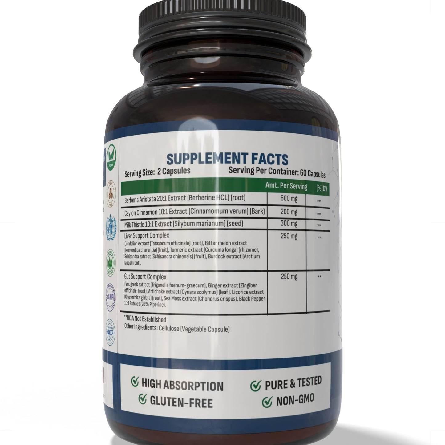 Wellotrix Nutraceuticals Berberine Extract 1600 mg with Milk Thistle, Ceylon Cinnamon & Herbal Extracts – Advanced Glucose & Metabolic Support Capsules, 120 Capsules