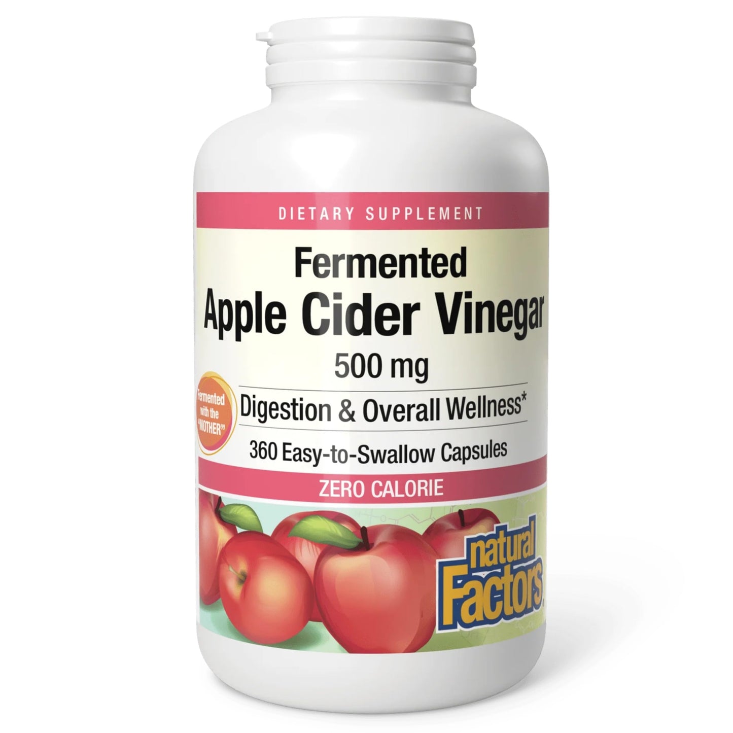 Natural Factors Fermented Apple Cider Vinegar Digestive & Gut Health Support Capsules 360 Count