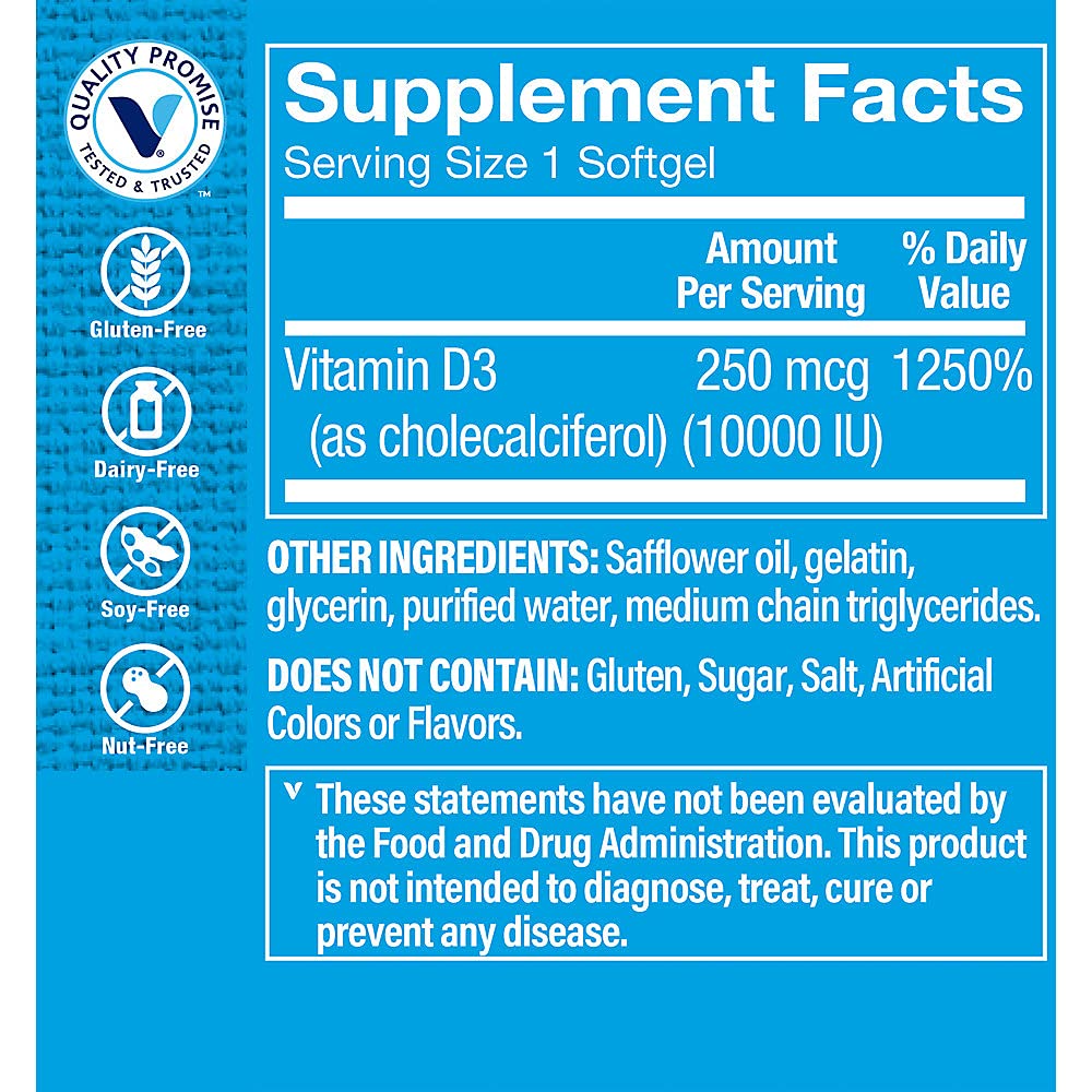 The Vitamin Shoppe Vitamin D3 10,000 IU Softgel, 100 Softgels