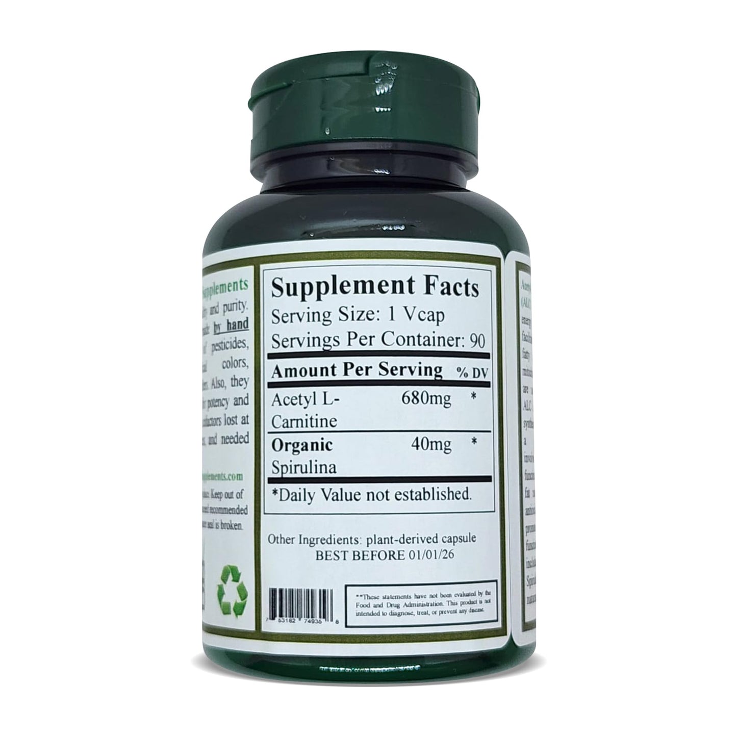 Green Organic Supplements Acetyl L-Carnitine Capsules 90