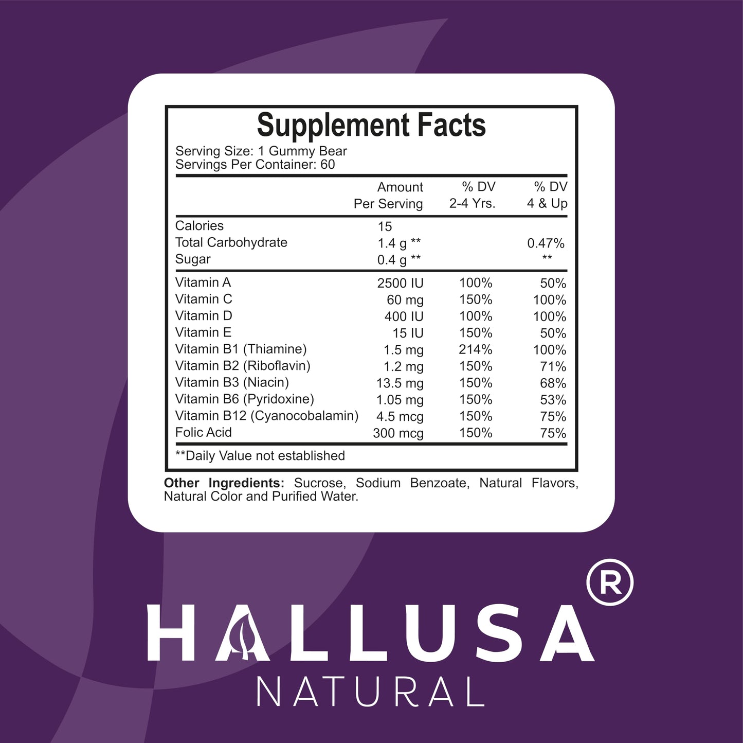 Hallusa Natural Kids' Multivitamin Gummies, 60 Count